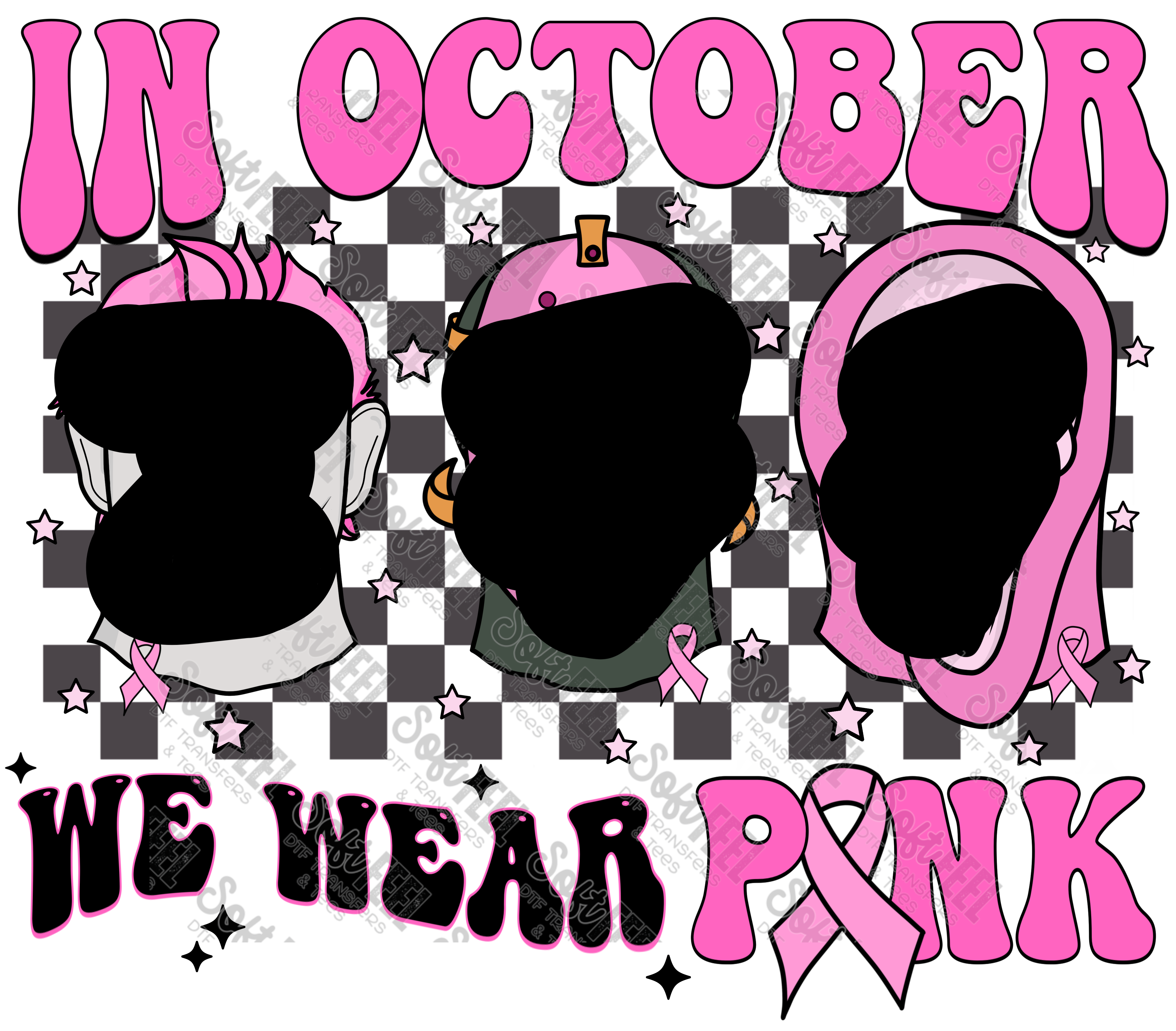 In October We Wear Pink Retro - Breast Cancer / Halloween Horror - Direct To Film Transfer / DTF - Heat Press Clothing Transfer