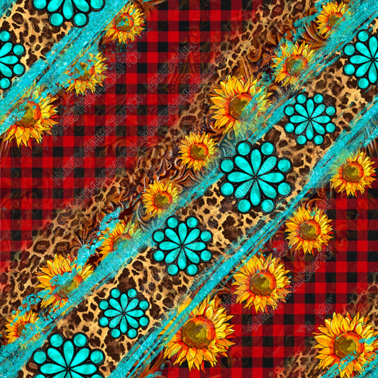 Plaid Sunflower Turquoise - Vinyl Or Waterslide Seamless Wrap