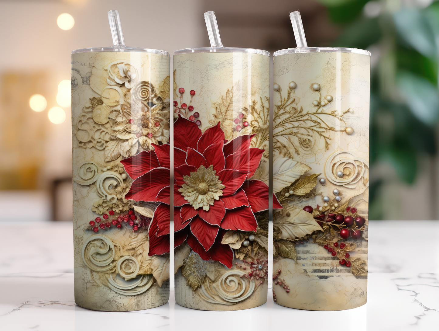 Poinsettia - Sublimation or Waterslide Wrap - 20oz and 30oz