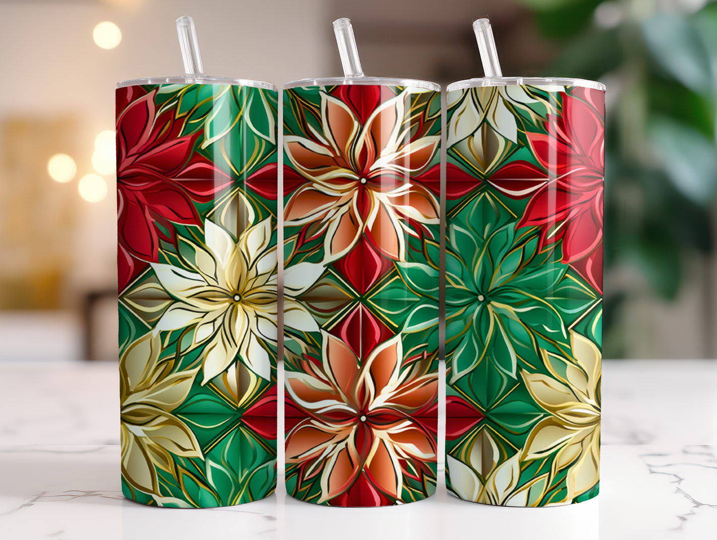 Poinsettia Pattern - Sublimation or Waterslide Wrap - 20oz and 30oz