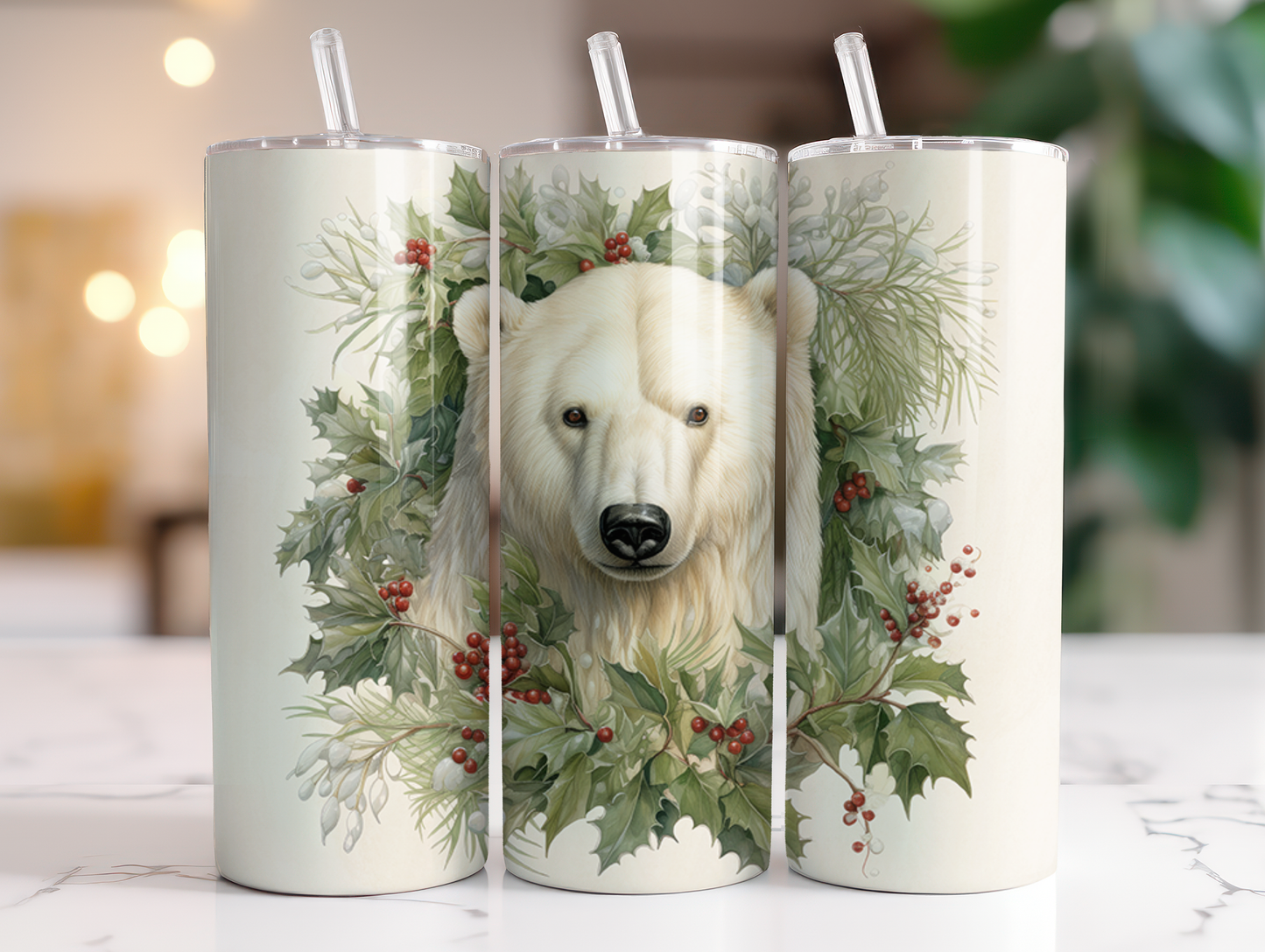 Polar Bear Christmas Wreath - Sublimation or Waterslide Wrap - 20oz and 30oz