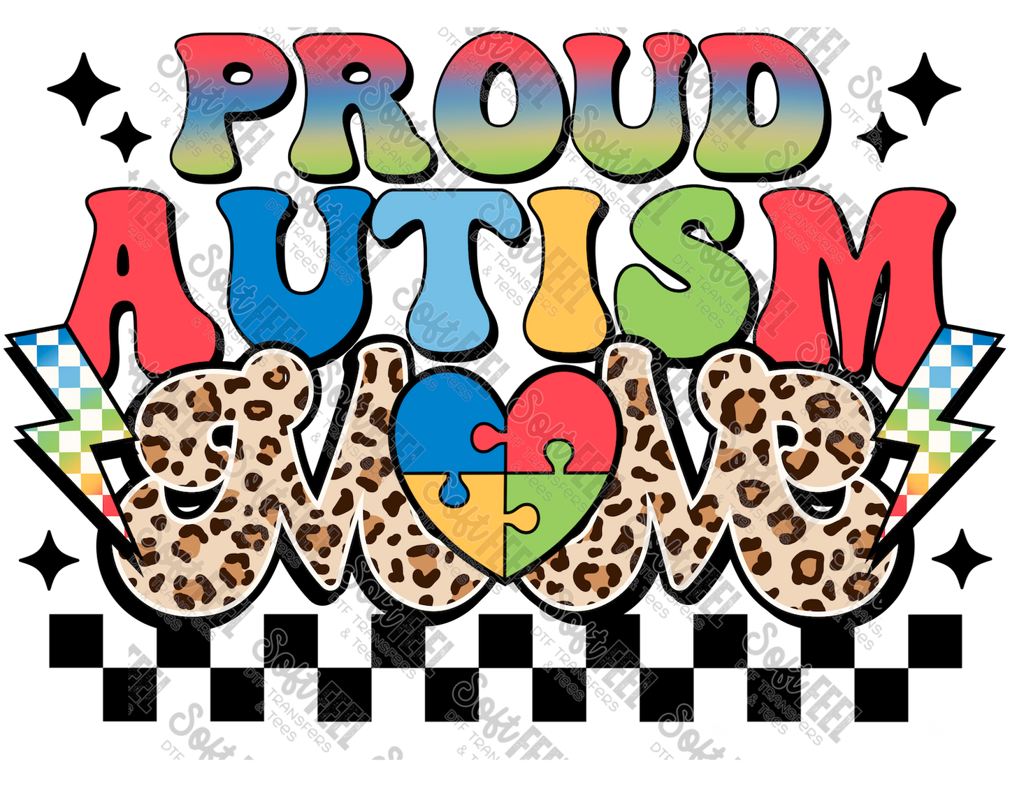 Proud Autism Mom - Women's / Retro - Direct To Film Transfer / DTF - Heat Press Clothing Transfer