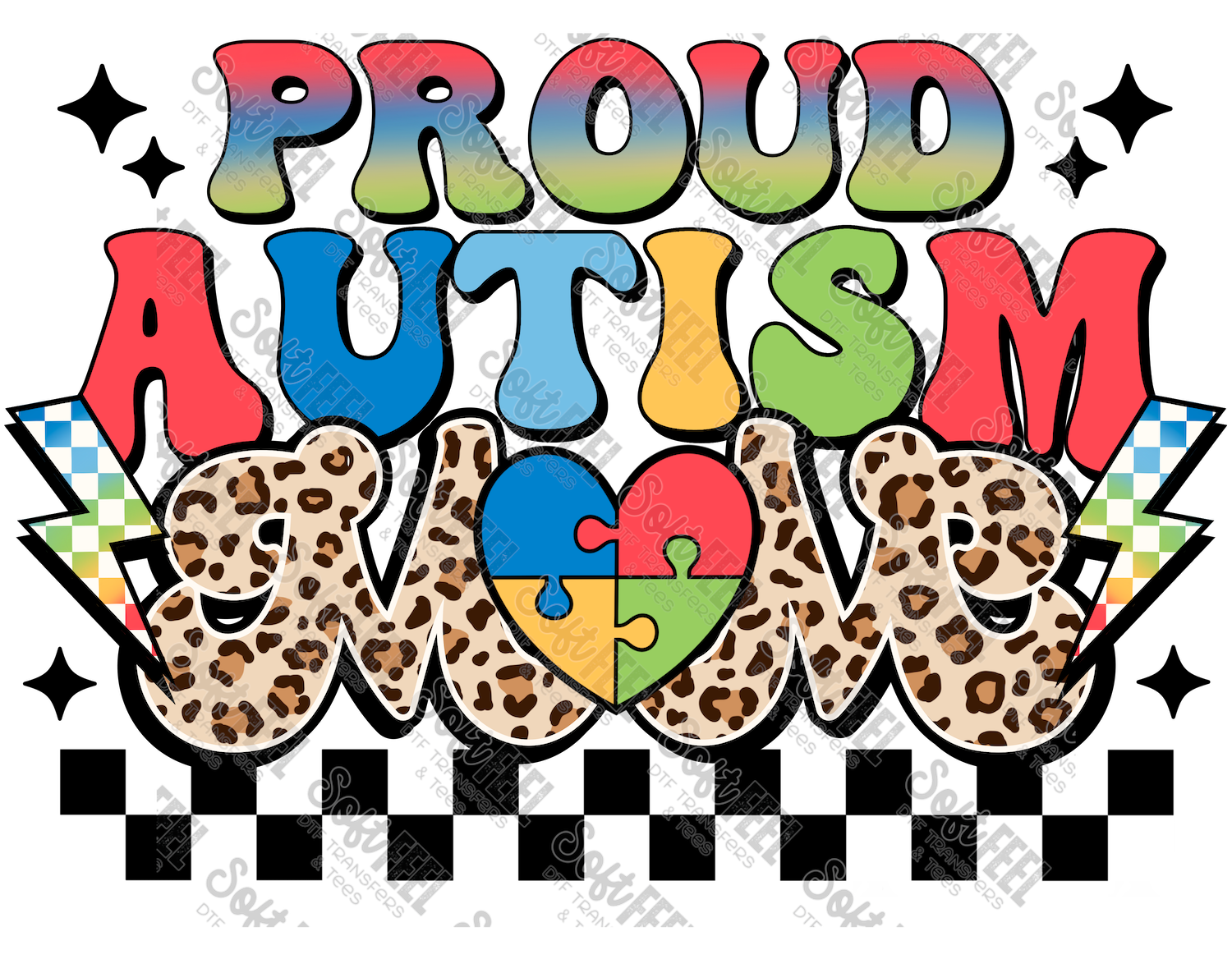 Proud Autism Mom - Women&#39;s / Retro - Direct To Film Transfer / DTF - Heat Press Clothing Transfer