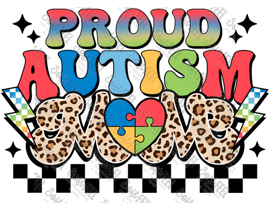 Proud Autism Mom - Women's / Retro - Direct To Film Transfer / DTF - Heat Press Clothing Transfer