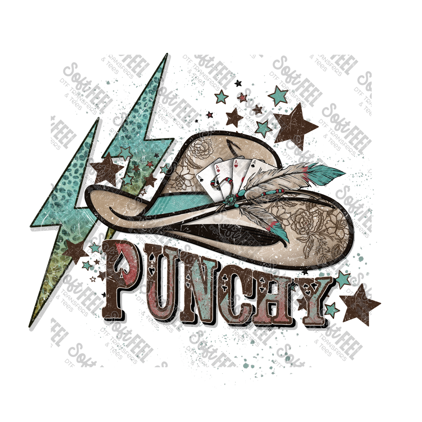 Punchy - Youth / Men&#39;s / Western - Direct To Film Transfer / DTF - Heat Press Clothing Transfer