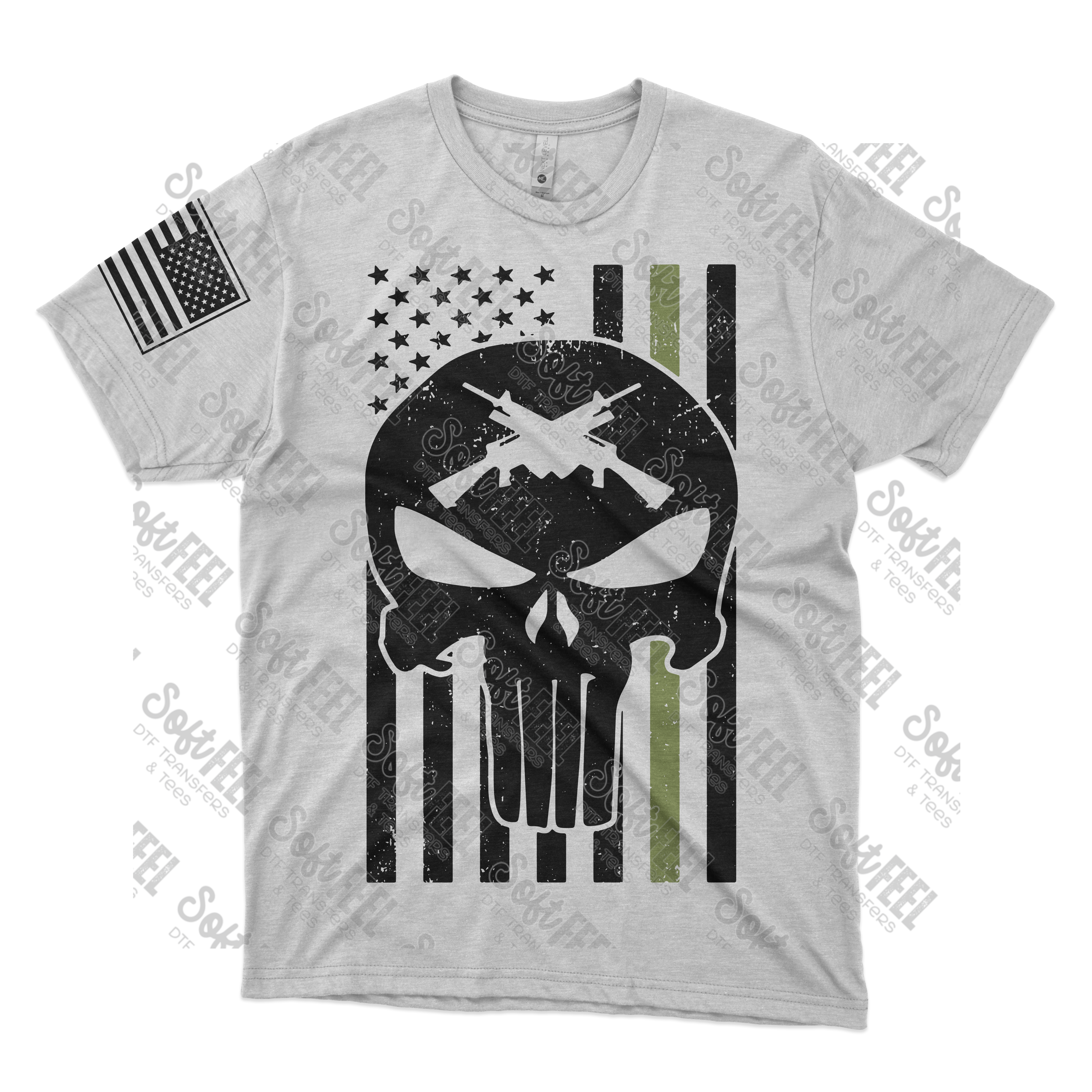 Flag Skull - Men&#39;s / Military / Patriotic - Direct To Film Transfer / DTF - Heat Press Clothing Transfer