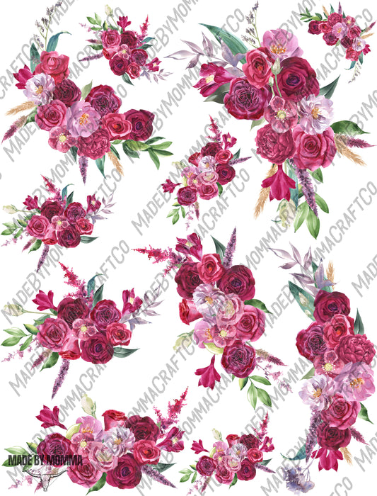 Purples and Reds Floral Sheet - Cheat Clear Waterslide ™ or Sticker Themed Sheet  Elements Sheet