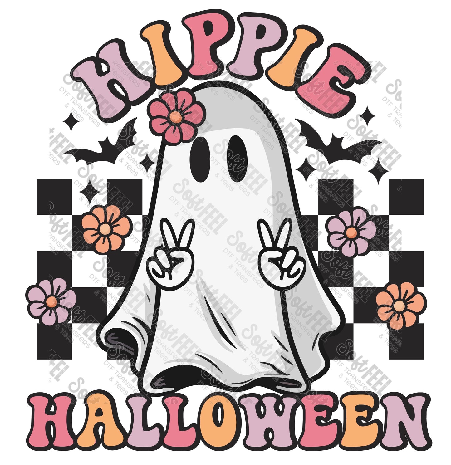 Hippie Halloween Ghost - Retro / Halloween - Direct To Film Transfer / DTF - Heat Press Clothing Transfer