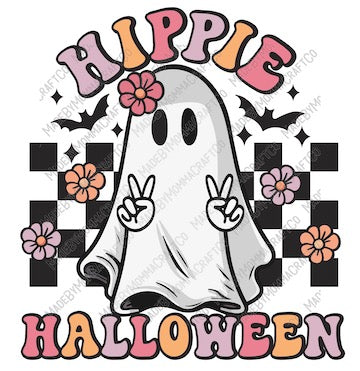 Hippie Halloween - Retro Halloween Ghost - Cheat Clear Waterslide™ or White Cast Sticker