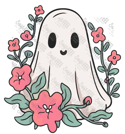 Pink Flower Ghost - Youth / Retro / Halloween - Direct To Film Transfer / DTF - Heat Press Clothing Transfer