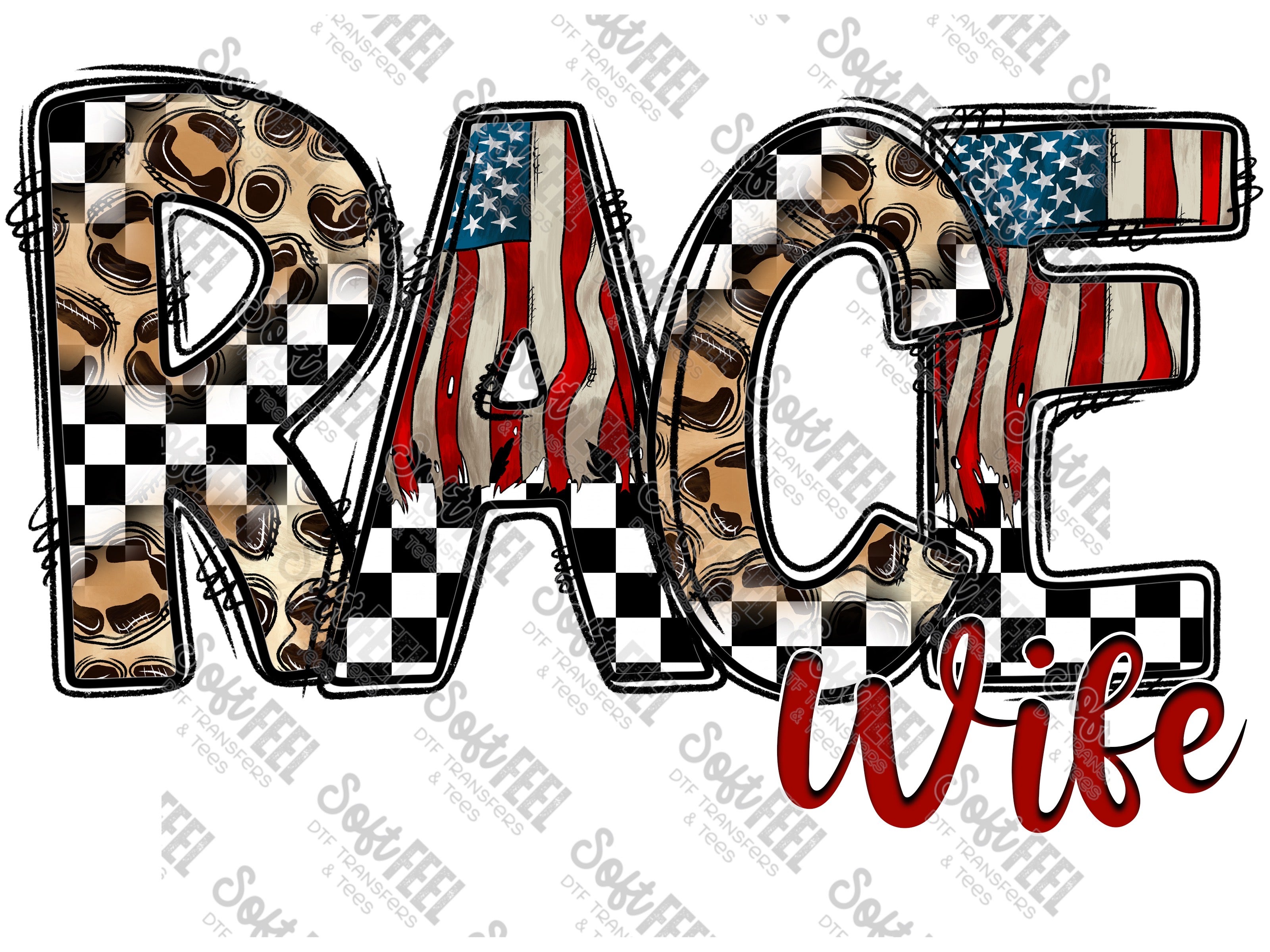 Race Wife - Women&#39;s / Sports - Direct To Film Transfer / DTF - Heat Press Clothing Transfer