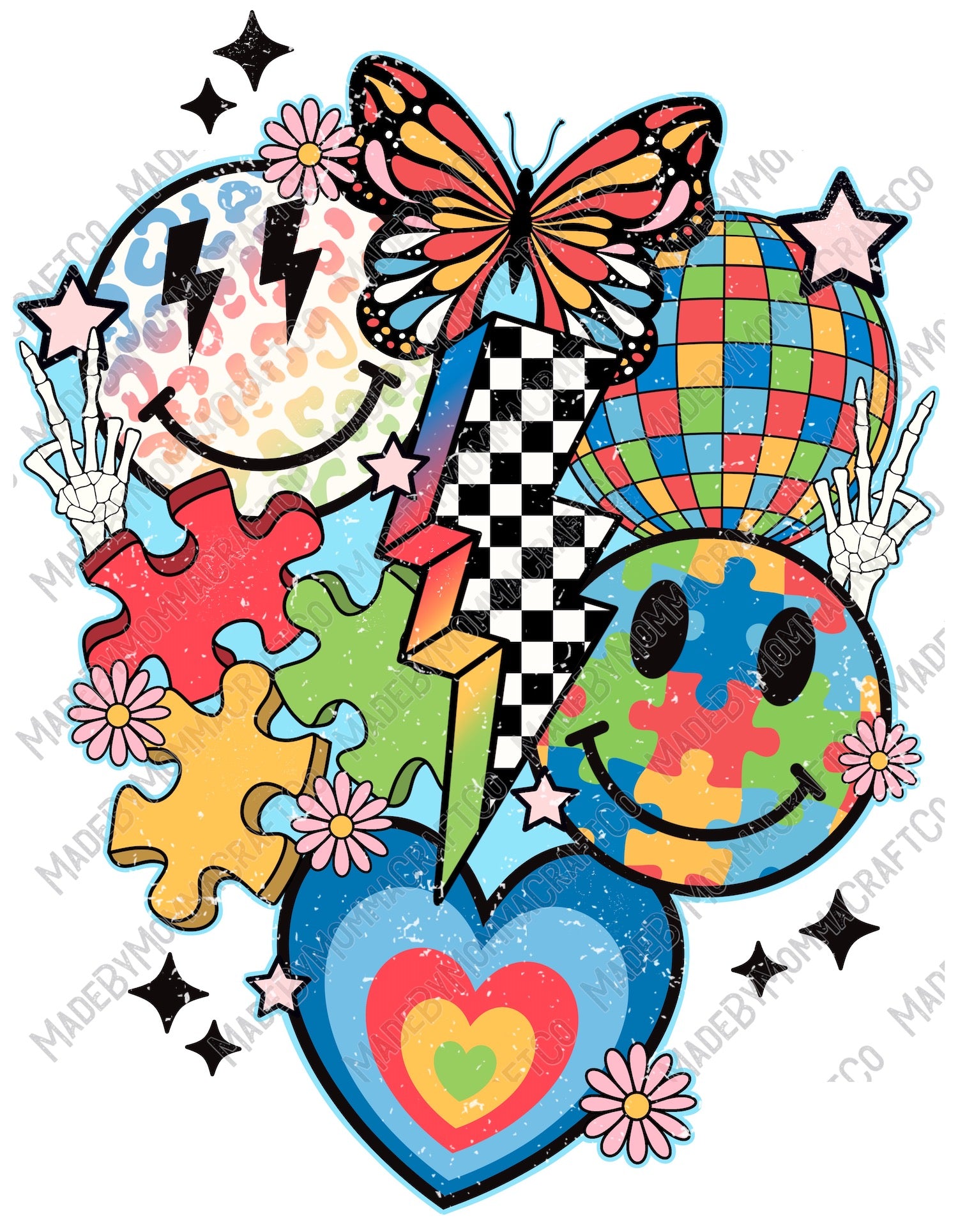 Retro Autism Collage - Cheat Clear Waterslide™ or White Cast Sticker