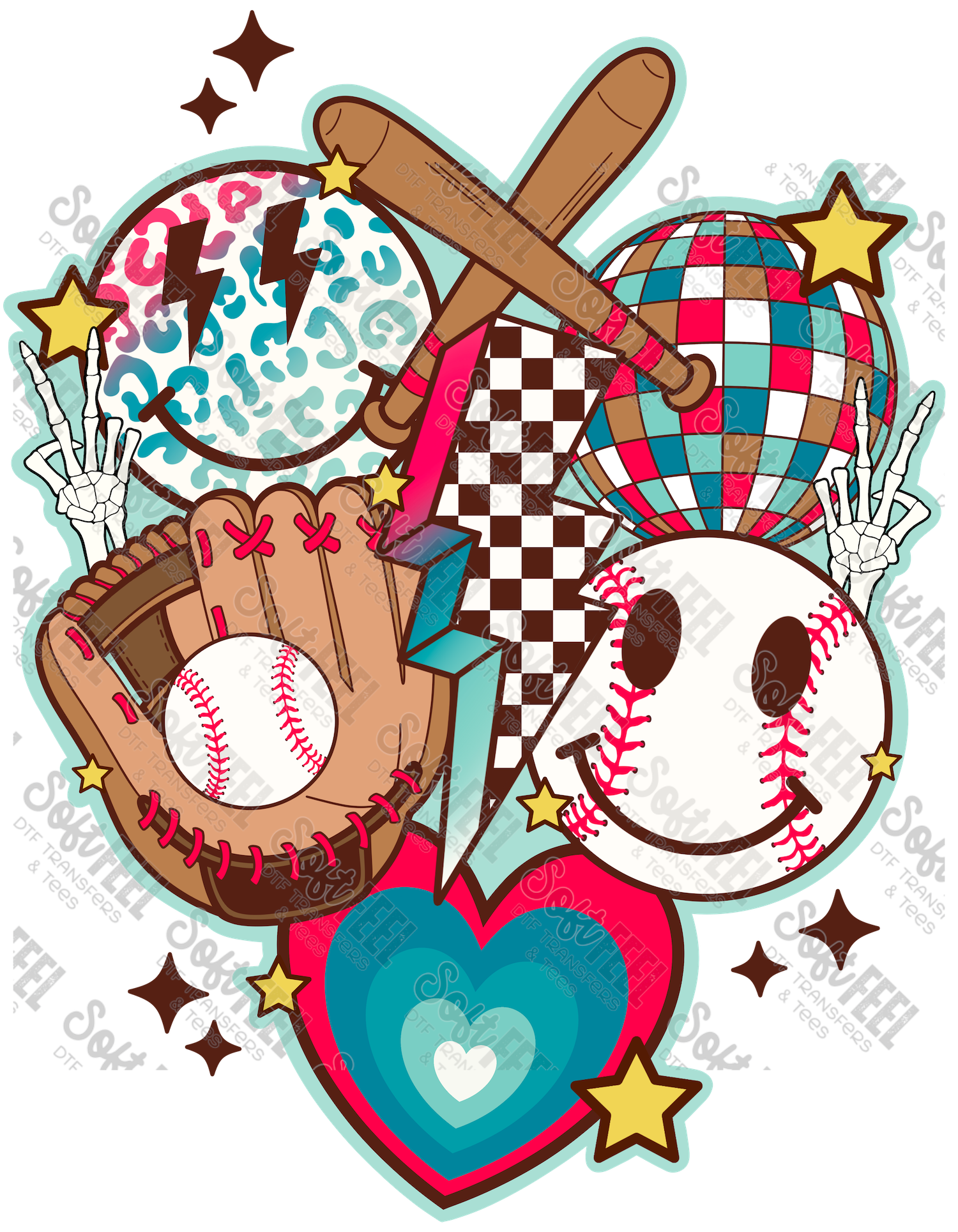 Baseball Collage -Retro / Youth/ Sports - Direct To Film Transfer / DTF - Heat Press Clothing Transfer