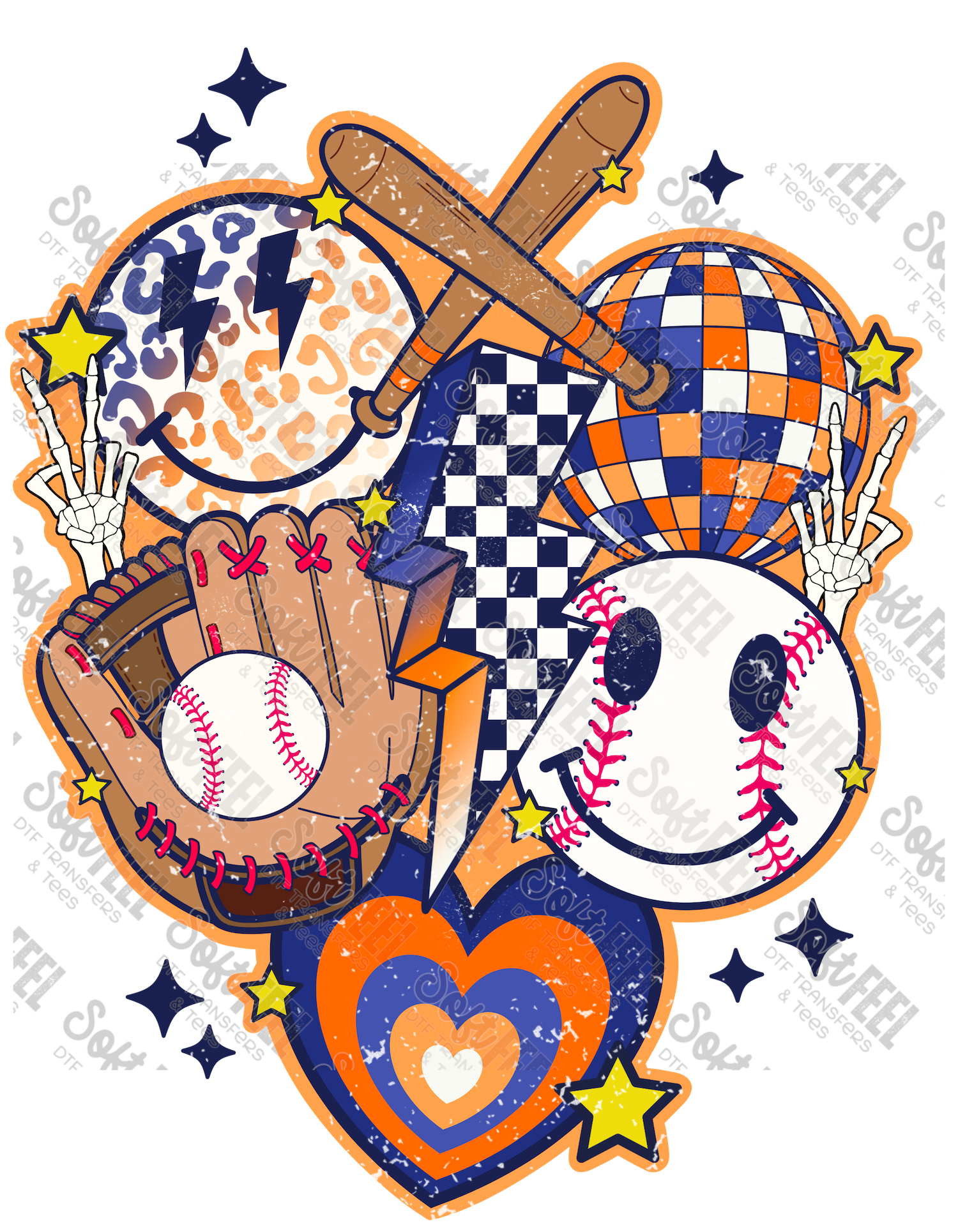 Baseball Collage -Retro / Youth/ Sports - Direct To Film Transfer / DTF - Heat Press Clothing Transfer