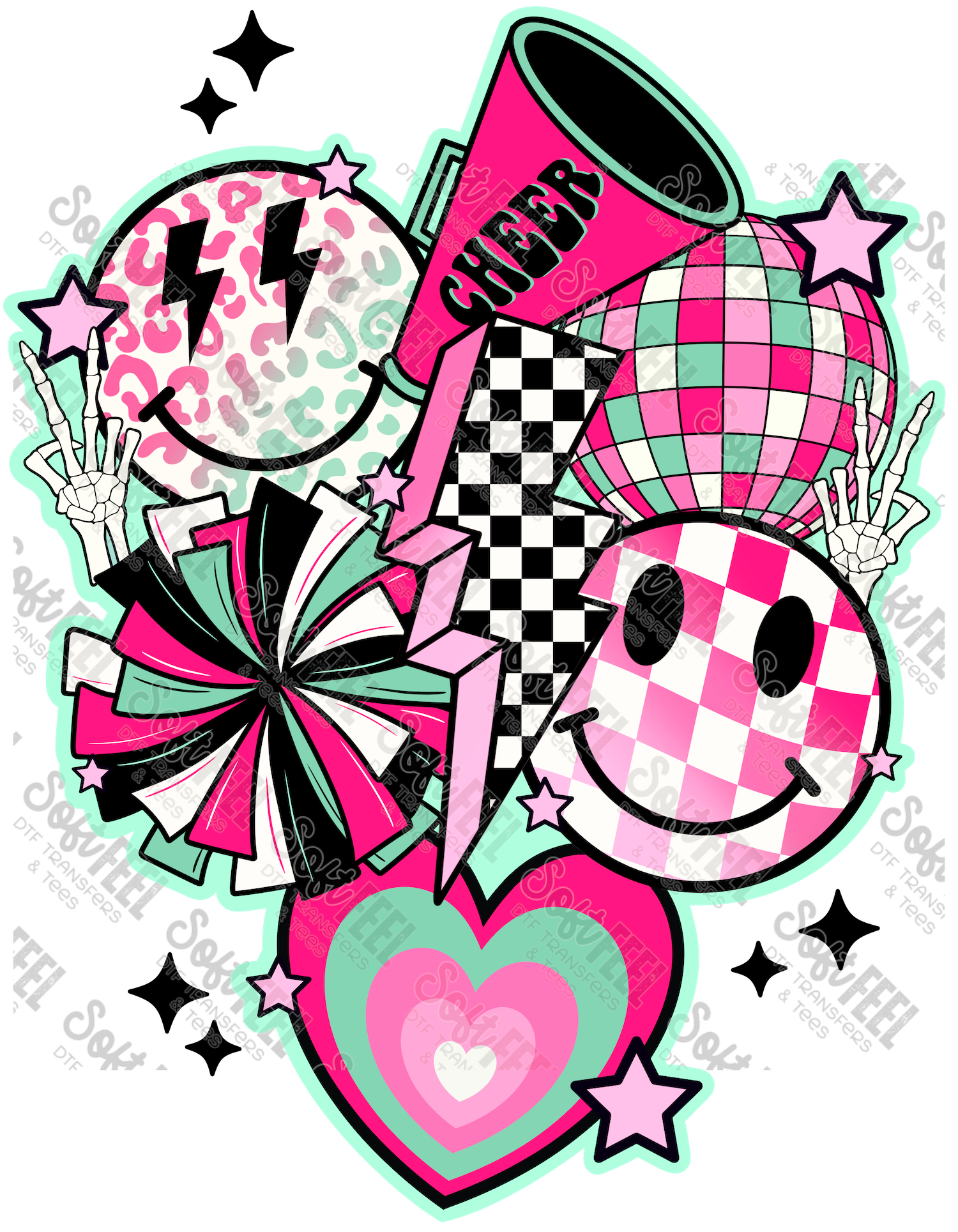 Cheer Collage - Retro / Youth/ Sports - Direct To Film Transfer / DTF - Heat Press Clothing Transfer