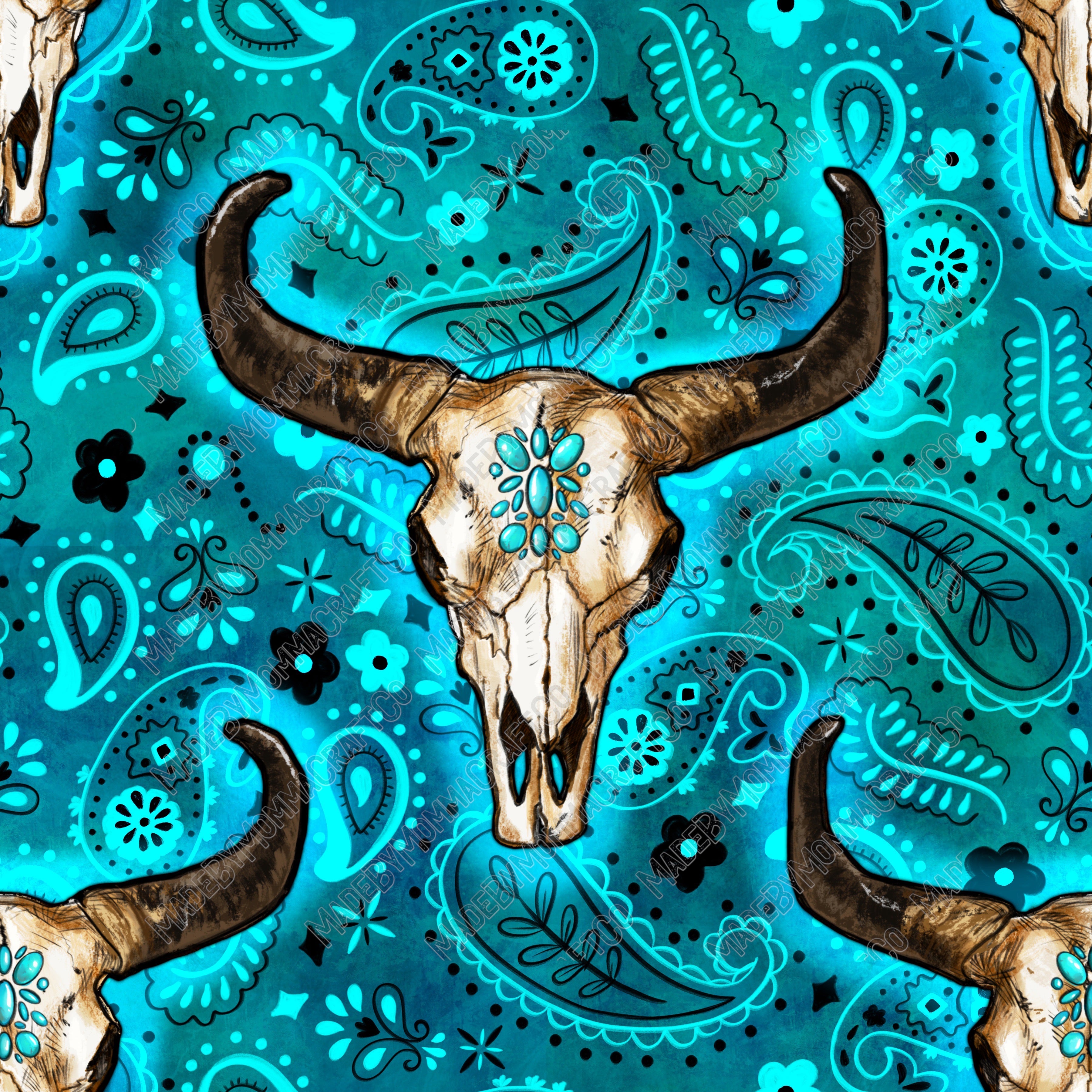Rodeo Bull Skulls With Cowboy Scarf - Vinyl Or Waterslide Seamless Wrap