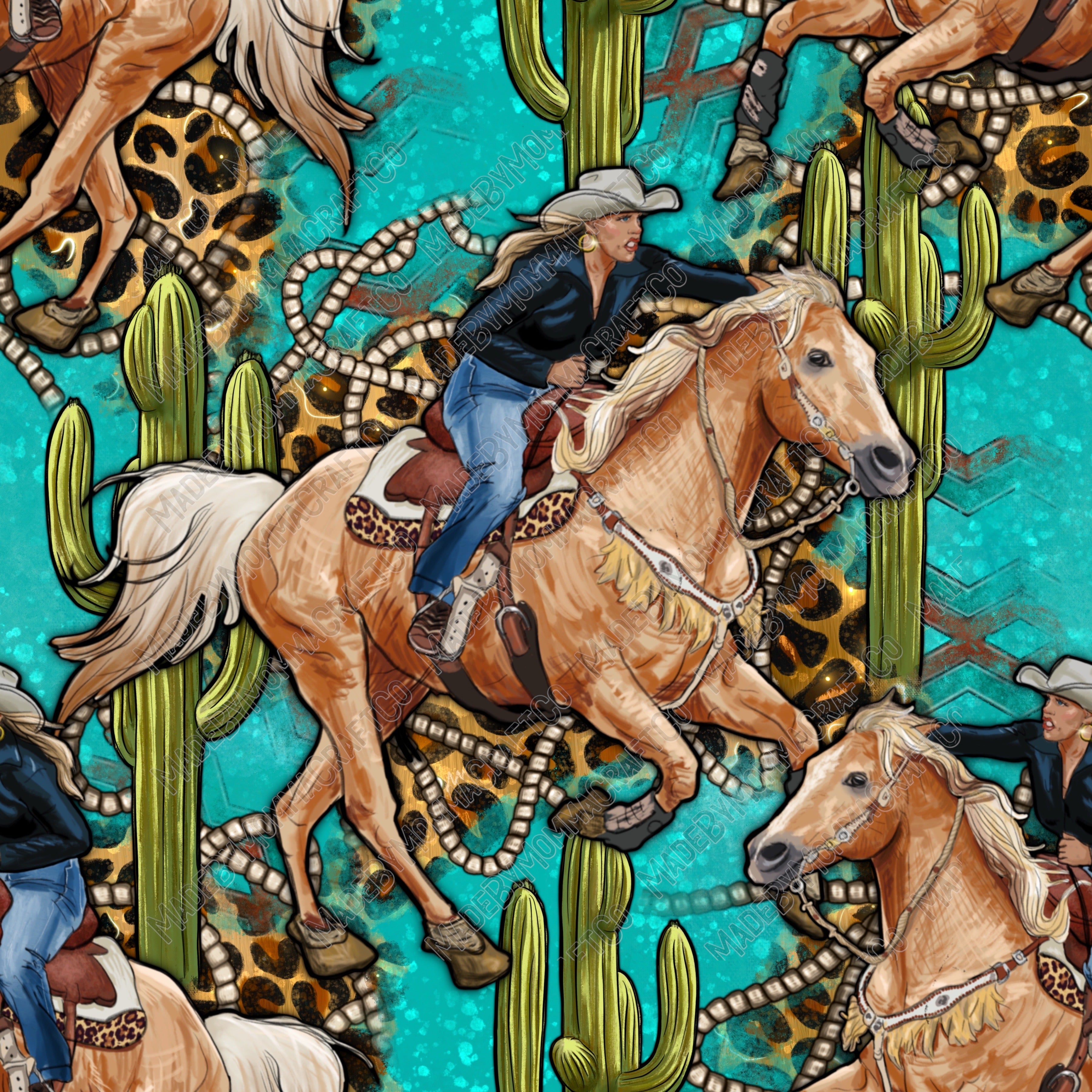 Rodeo Cowgirl And Cactus With Leopard - Vinyl Or Waterslide Seamless Wrap