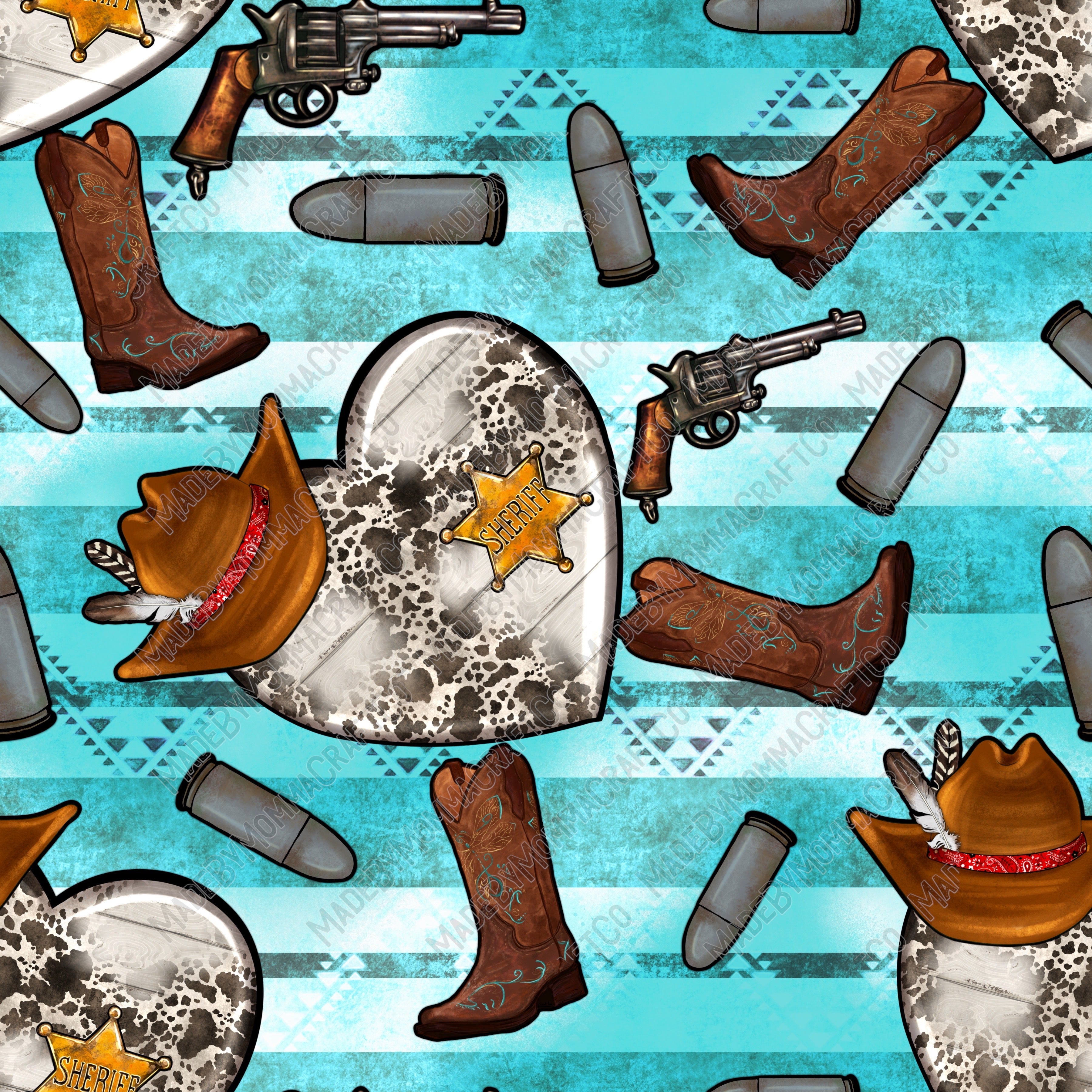 Rodeo Sheriff Hearts And Gun With Bullet - Vinyl Or Waterslide Seamless Wrap
