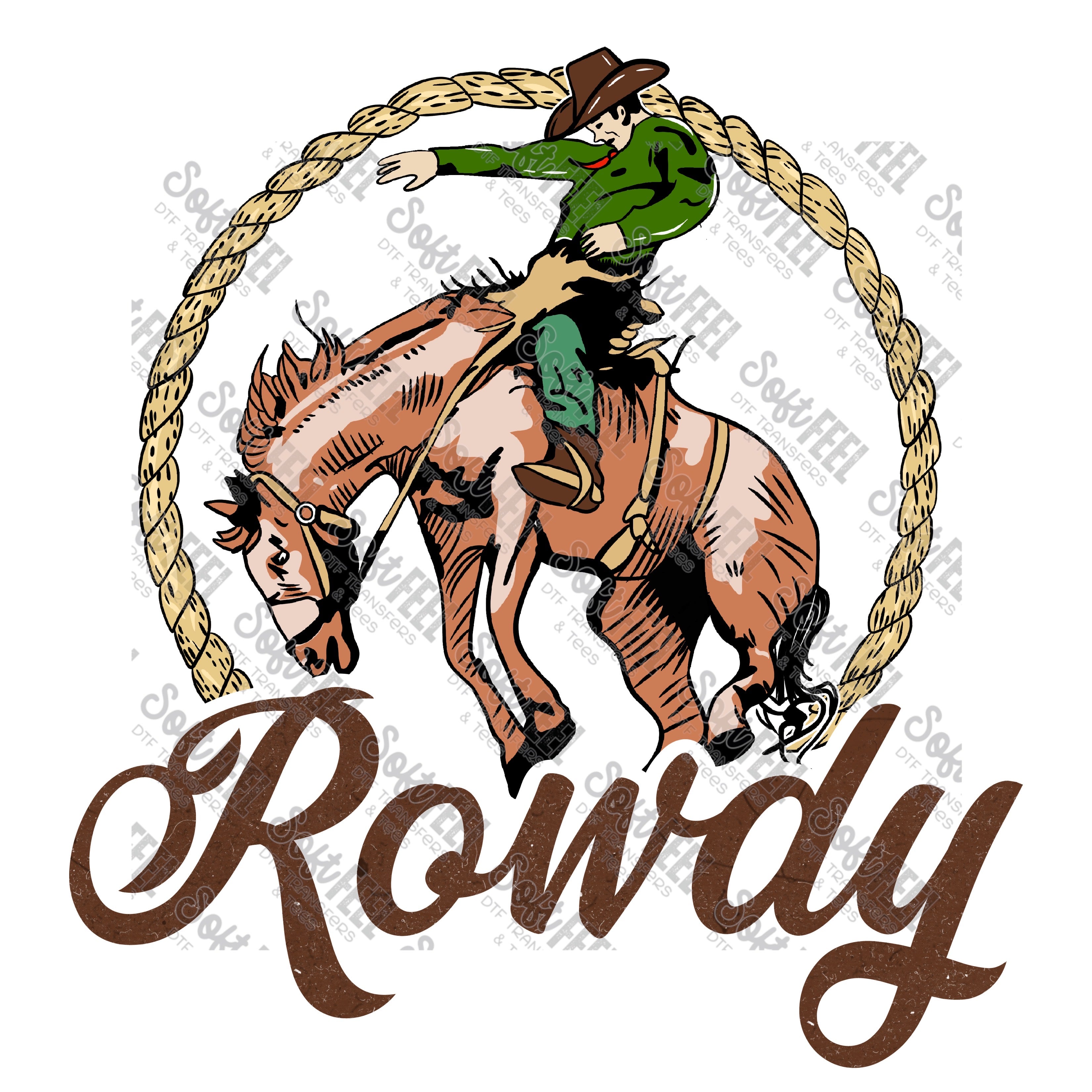 Rowdy Cowboy -Youth / Men&#39;s / Western - Direct To Film Transfer / DTF - Heat Press Clothing Transfer