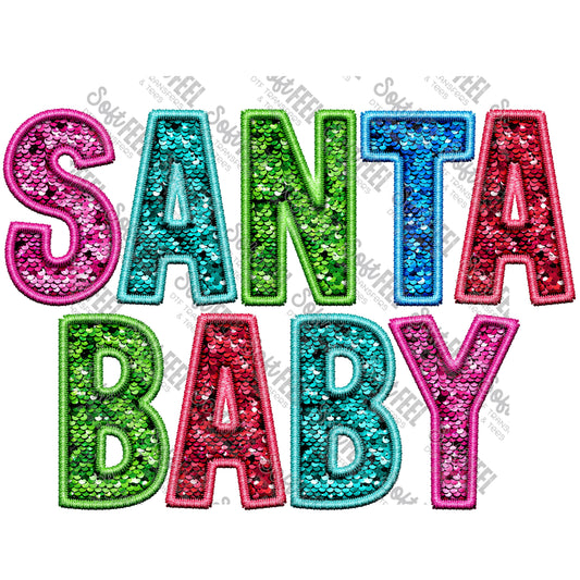 Santa Baby - Faux Embroidery / Christmas - Direct To Film Transfer / DTF - Heat Press Clothing Transfer