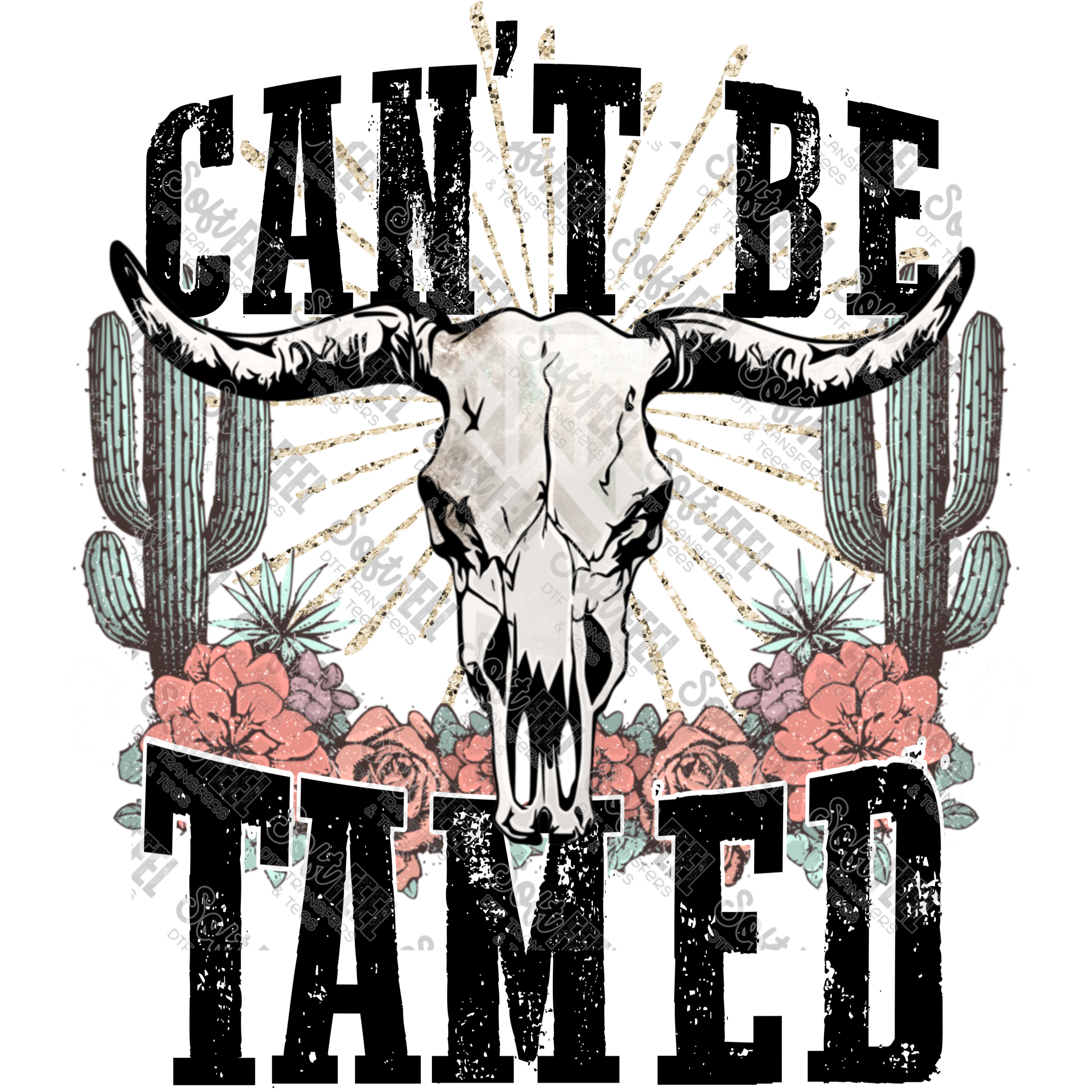 Can&#39;t Be Tamed Skull - Western - Direct To Film Transfer / DTF - Heat Press Clothing Transfer