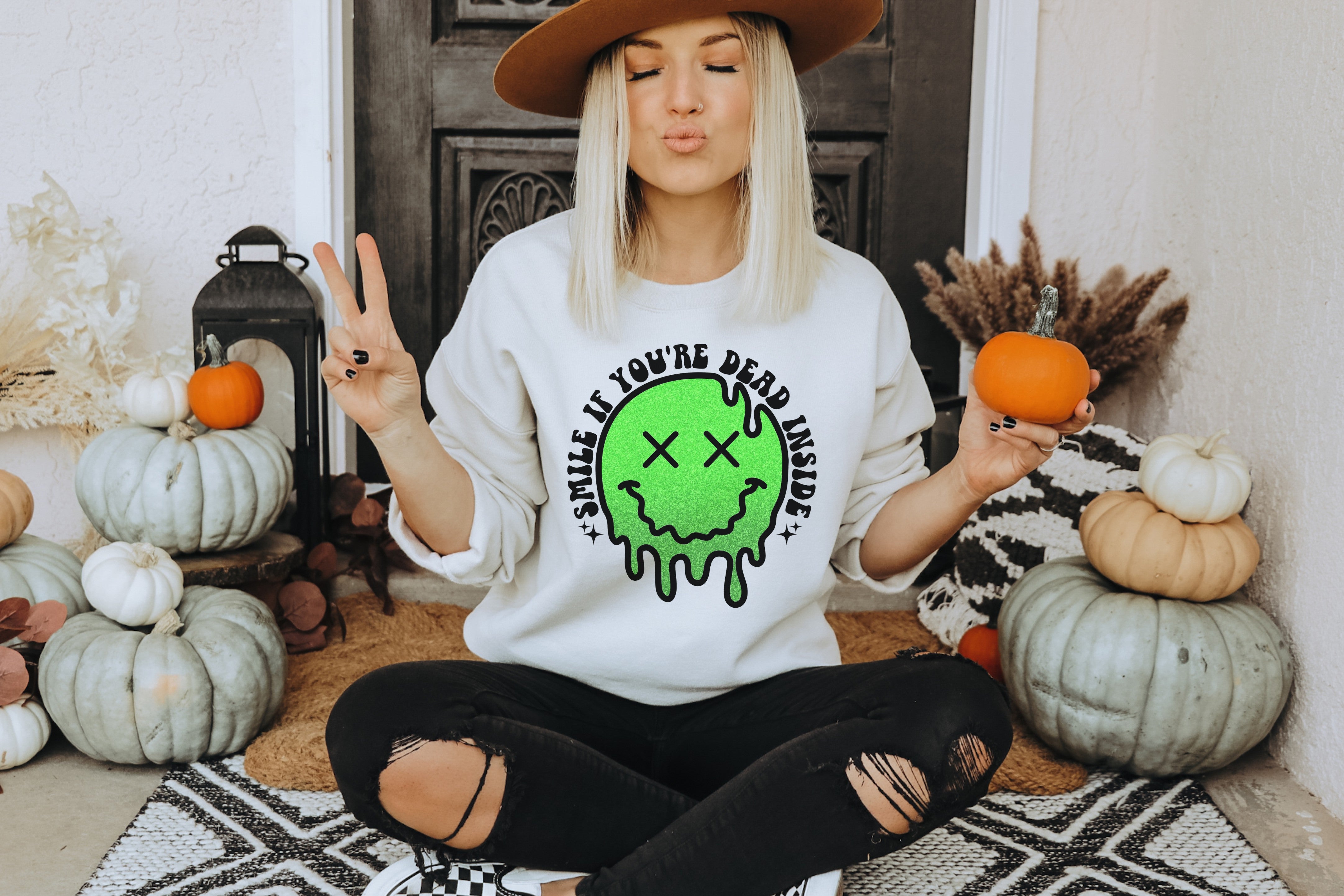 SMILE IF YOU&#39;RE DEAD INSIDE - Halloween Horror / Retro - Direct To Film Transfer / DTF - Heat Press Clothing Transfer