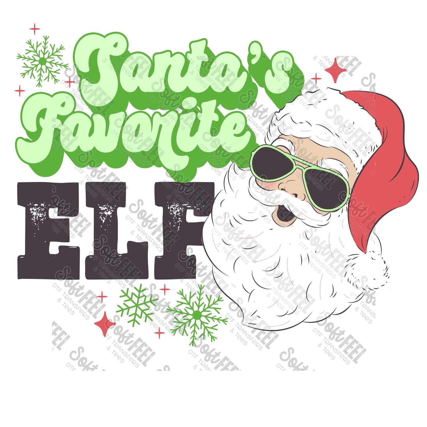 Santas Favorite Elf - Youth / Christmas / Retro - Direct To Film Transfer / DTF - Heat Press Clothing Transfer