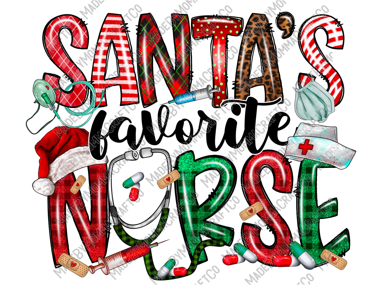 Santas Favorite Nurse - Christmas - Cheat Clear Waterslide™ or White Cast Sticker