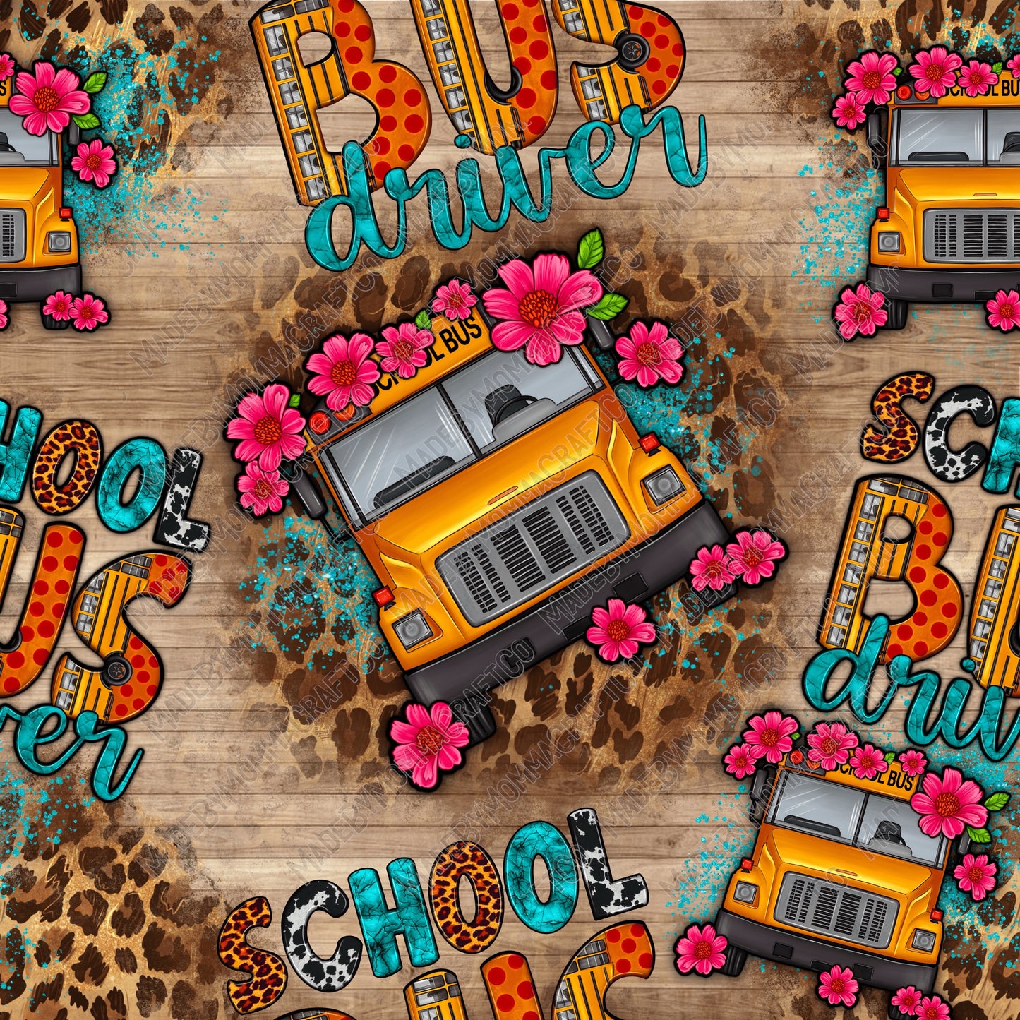 School Bus Driver and Flower - Vinyl Or Waterslide Seamless Wrap