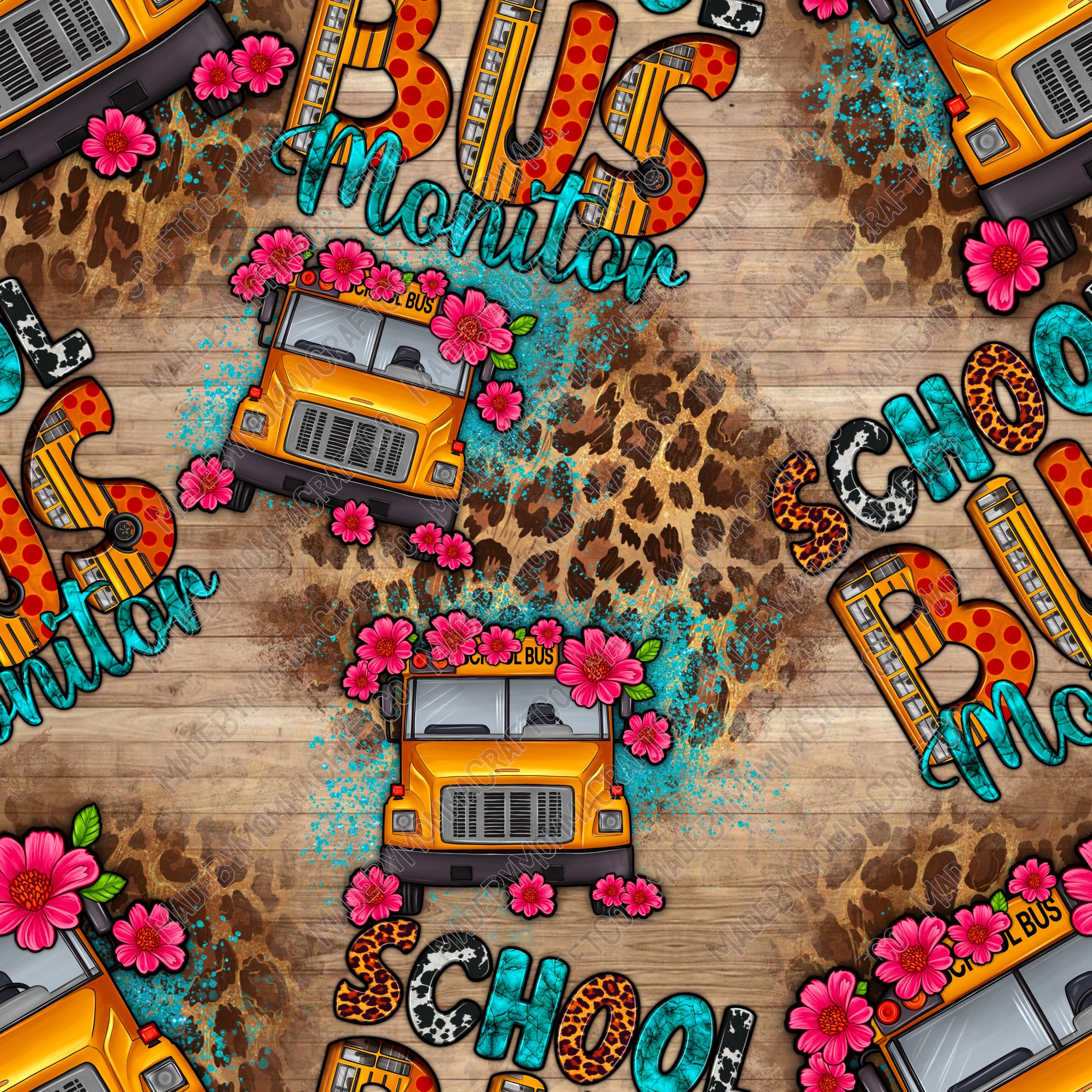 School Bus Monitor and Flower - Vinyl Or Waterslide Seamless Wrap