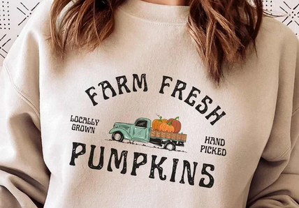 Farm Fresh Pumpkins Vintage Truck - Fall - Direct To Film Transfer / DTF - Heat Press Clothing Transfer