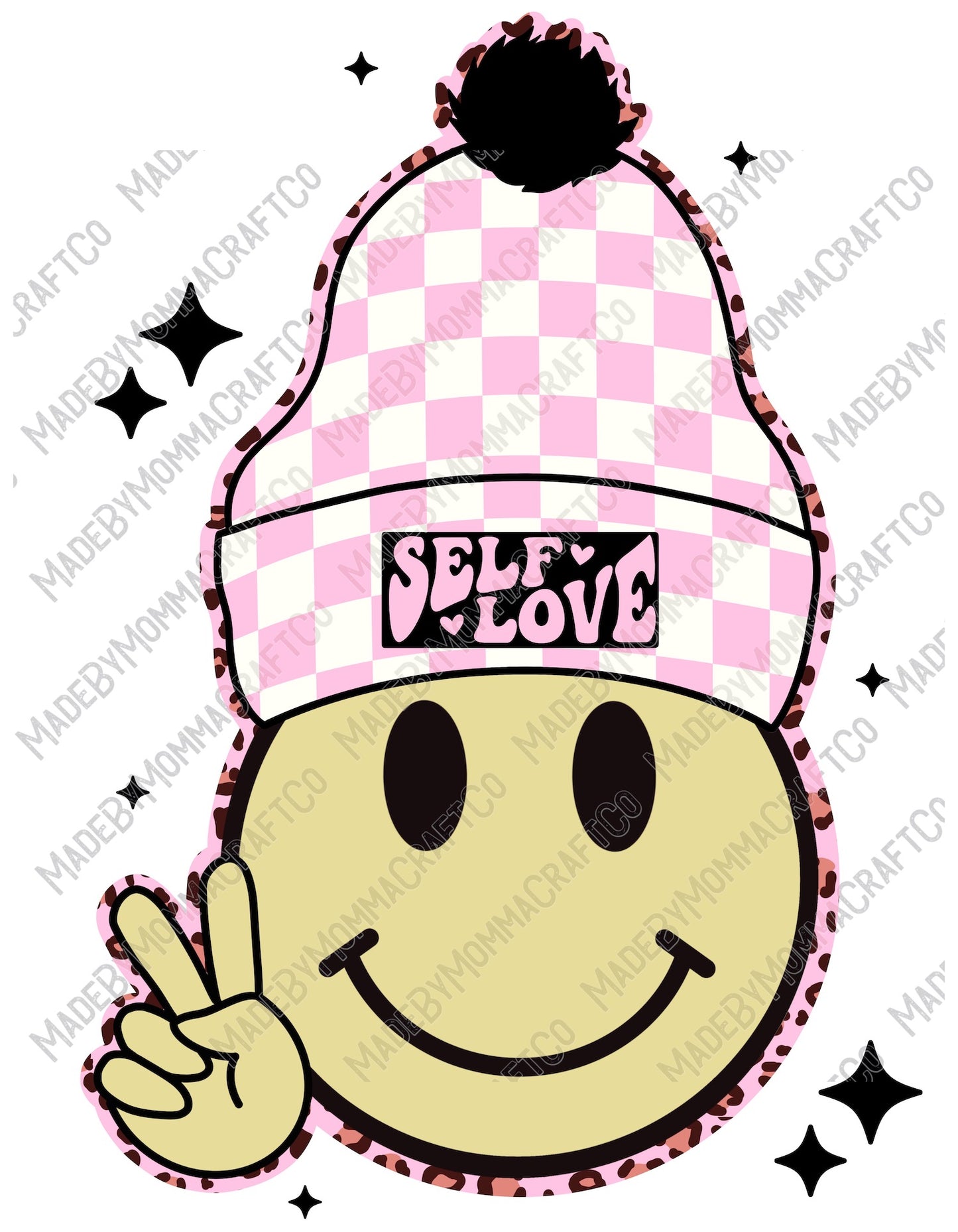 Self Love Beanie Retro Smiley Face - Cheat Clear Waterslide™ or White Cast Sticker