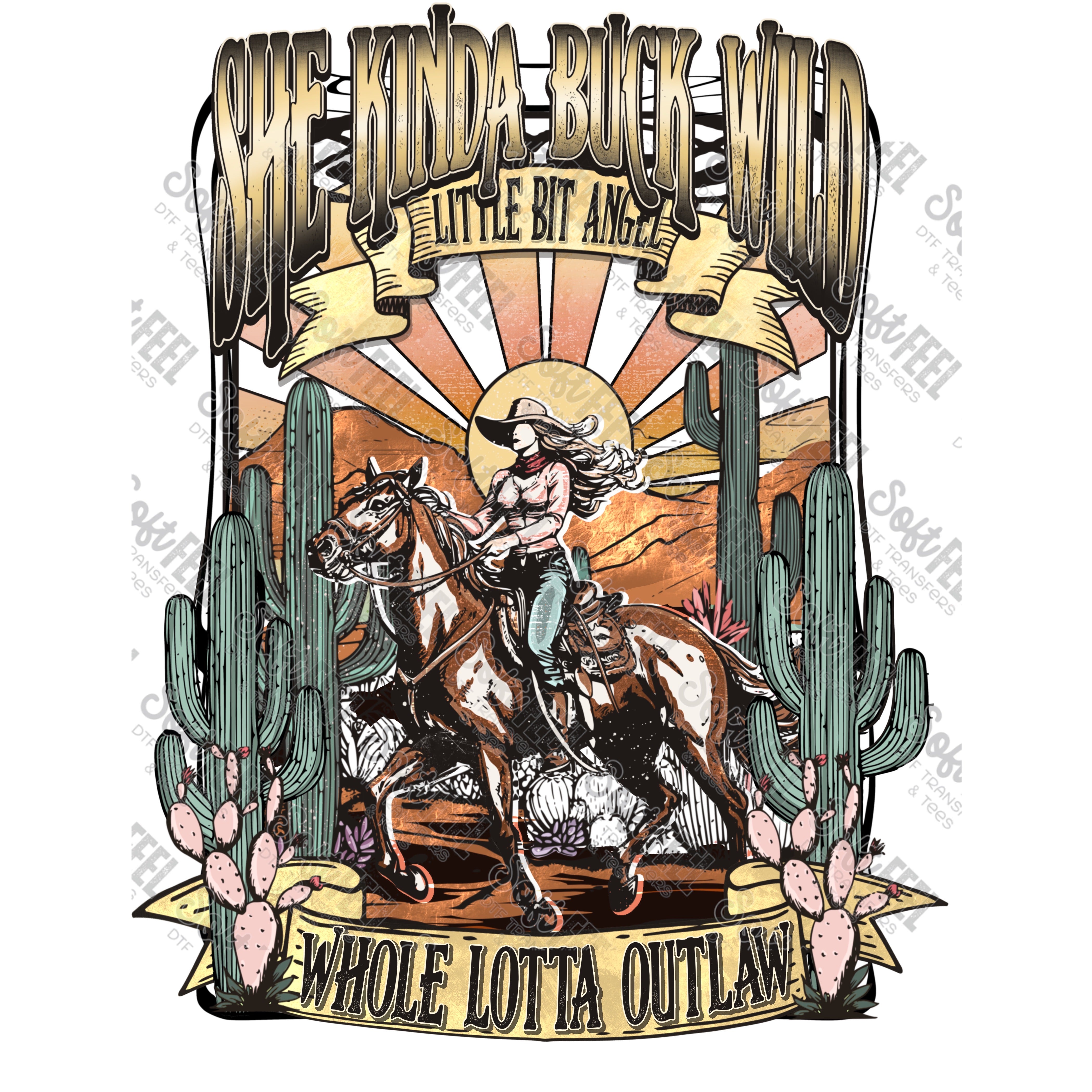 She&#39;s Kinda Buck Wild Outlaw  - Women&#39;s / Western - Direct To Film Transfer / DTF - Heat Press Clothing Transfer