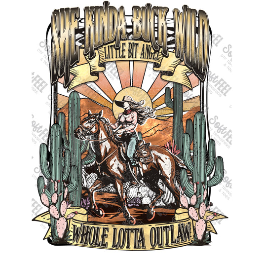 She's Kinda Buck Wild Outlaw  - Women's / Western - Direct To Film Transfer / DTF - Heat Press Clothing Transfer