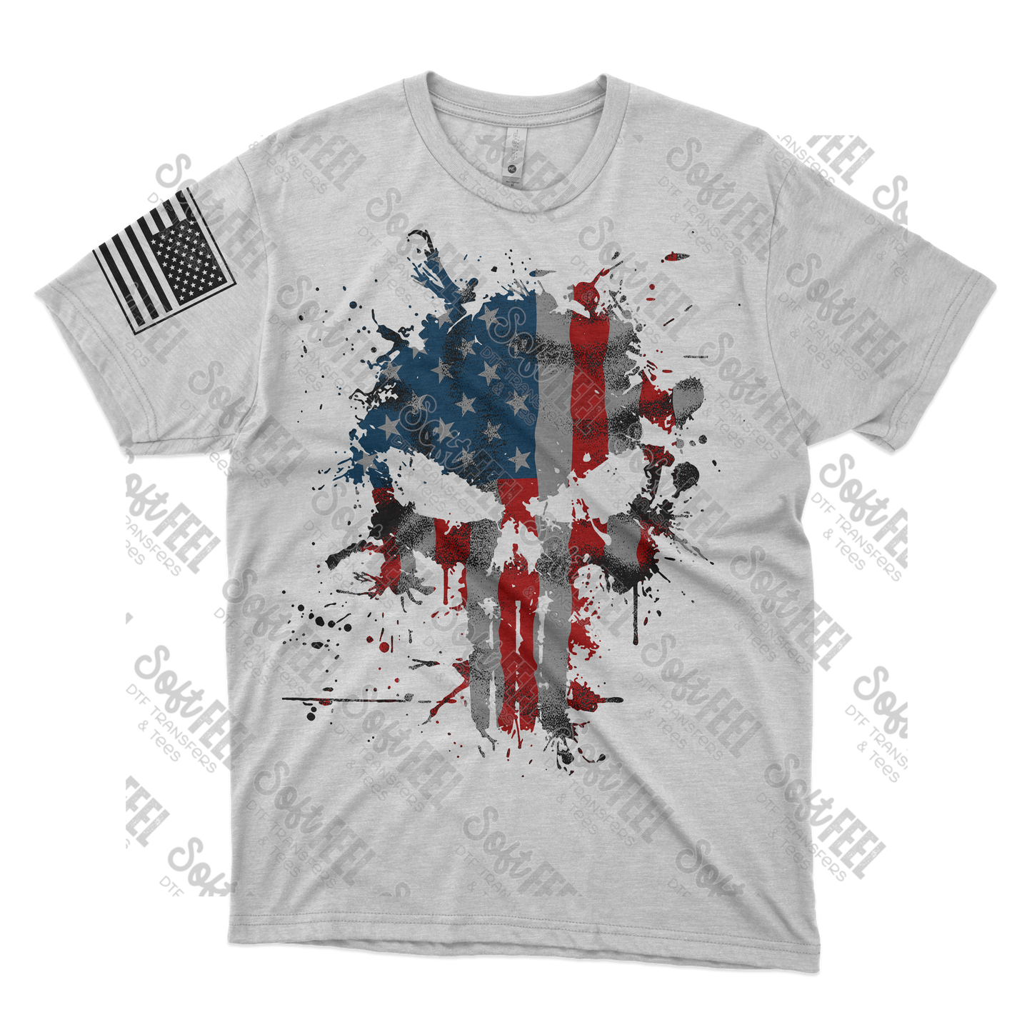 American Flag Skull - Men's / Military / Patriotic - Direct To Film Transfer / DTF - Heat Press Clothing Transfer