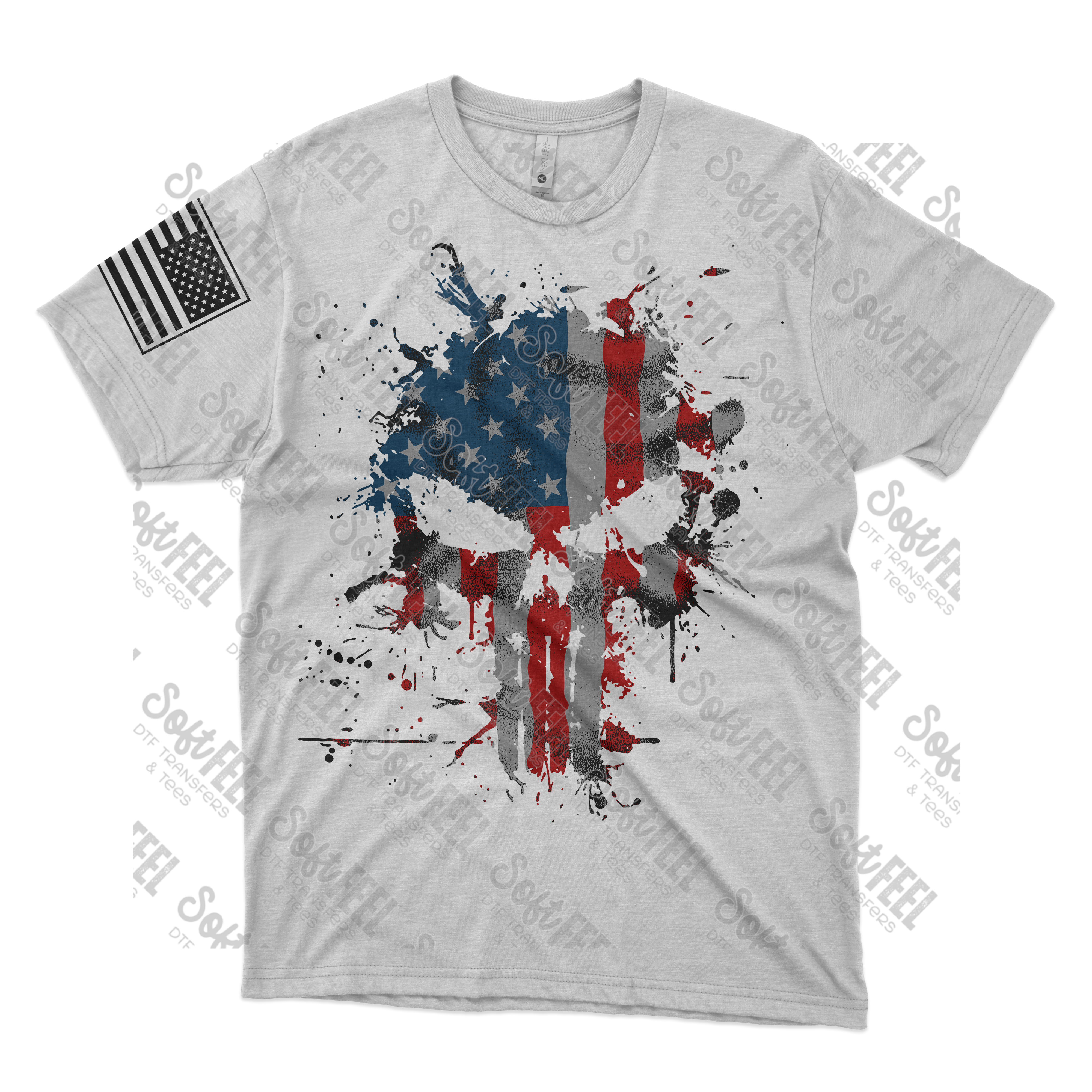 American Flag Skull - Men&#39;s / Military / Patriotic - Direct To Film Transfer / DTF - Heat Press Clothing Transfer