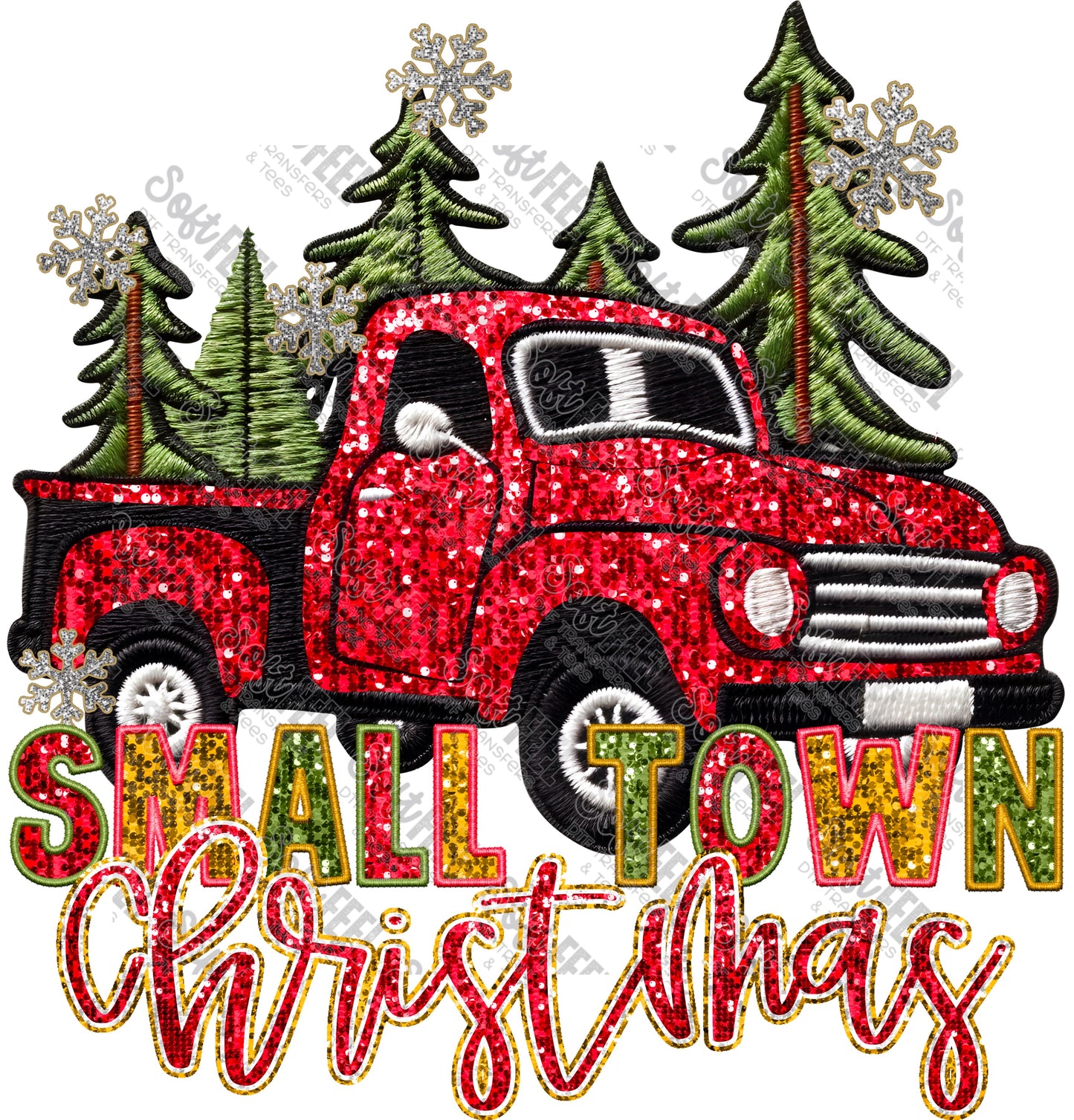 Small Town Christmas - Christmas / Faux Embroidery - Direct To Film Transfer / DTF - Heat Press Clothing Transfer