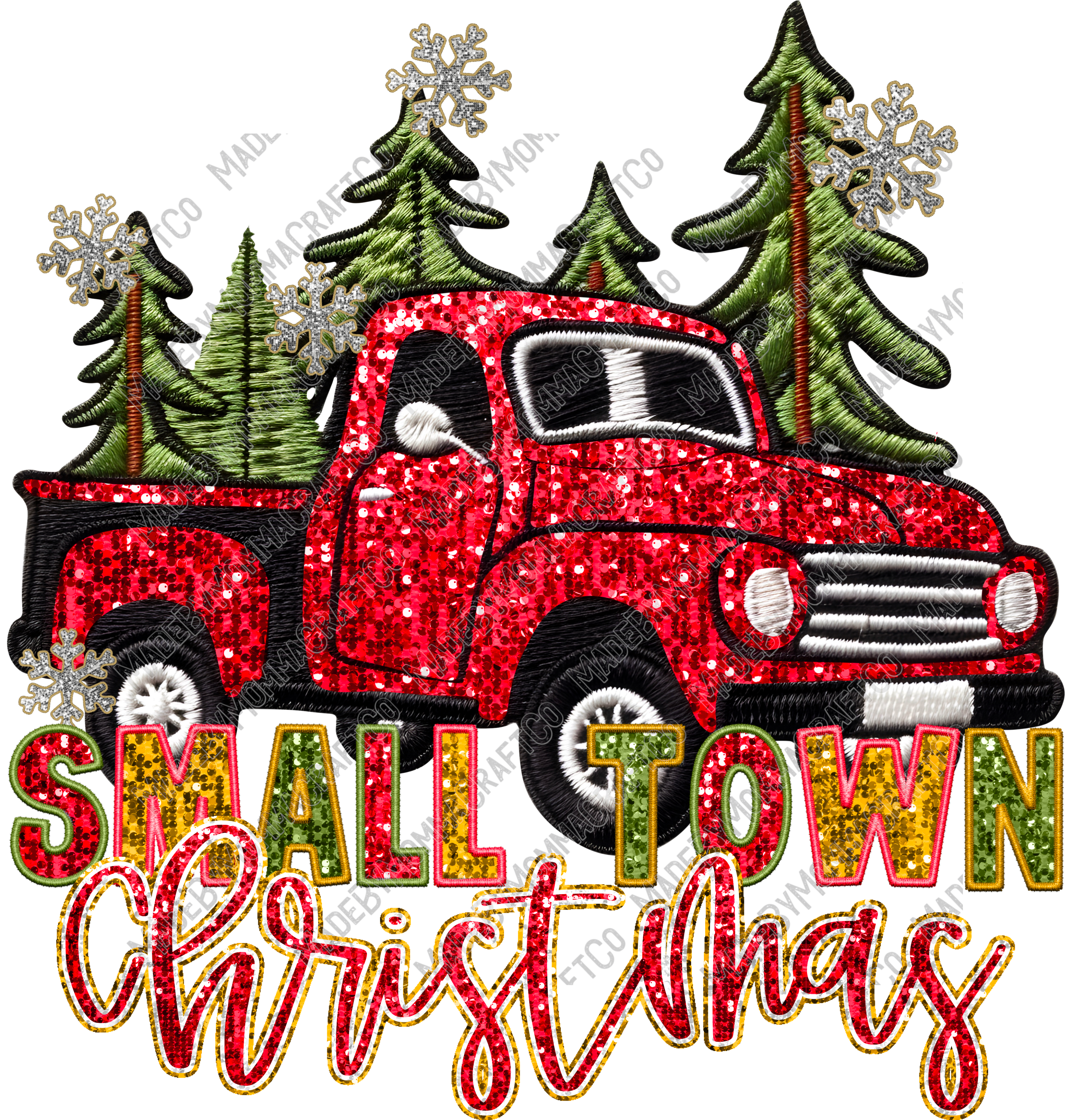 Small Town Christmas - Faux Embroidery - Cheat Clear Waterslide™ or White Cast Sticker