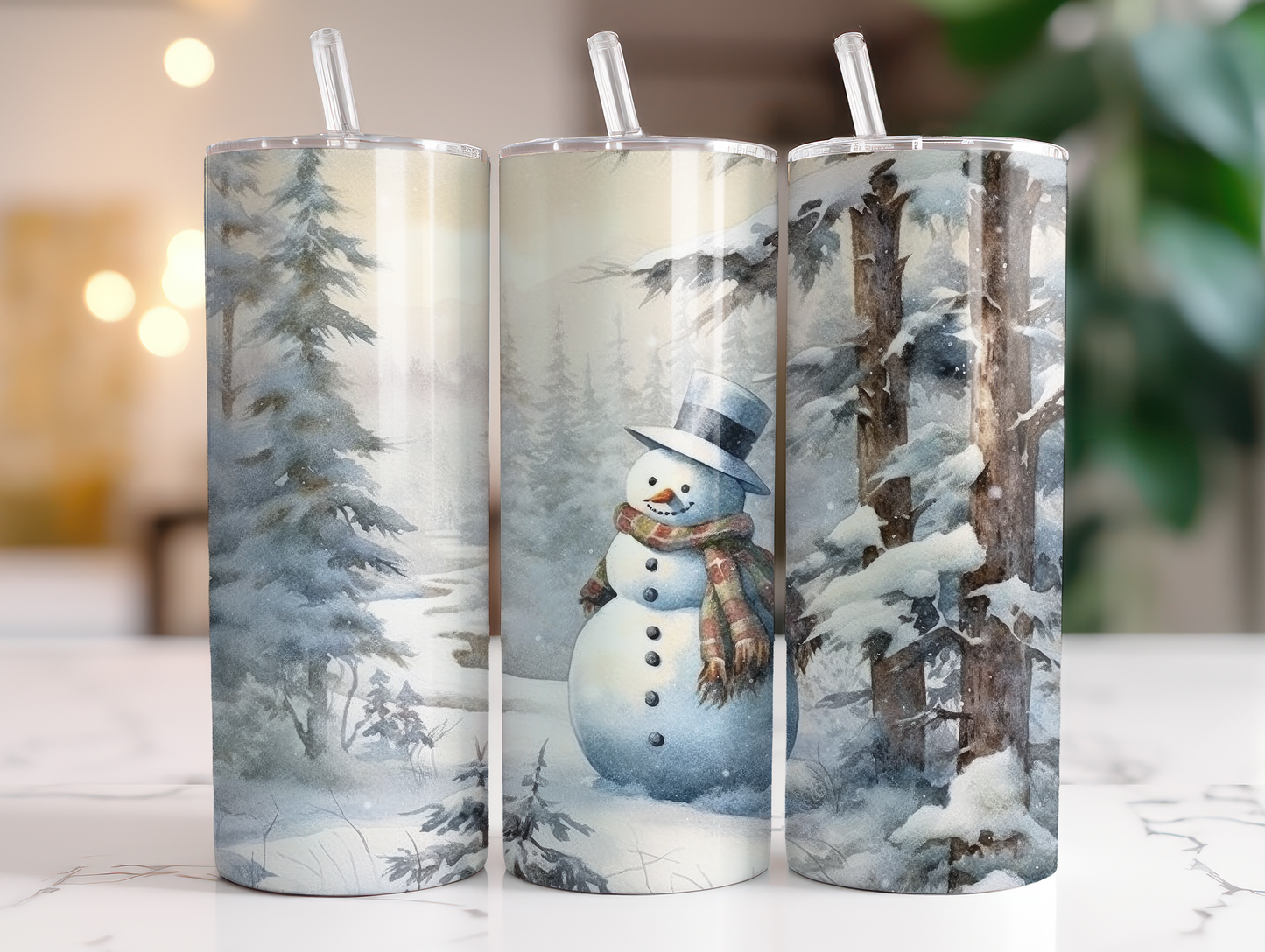 White Winter Snowman - Sublimation or Waterslide Wrap - 20oz and 30oz