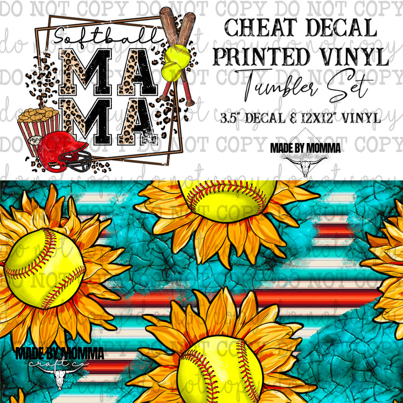 Softball Mama Sunflowers - Vinyl &amp; Decal Tumbler Set