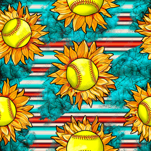 Softball Sunflowers With Serape - Vinyl Or Waterslide Seamless Wrap