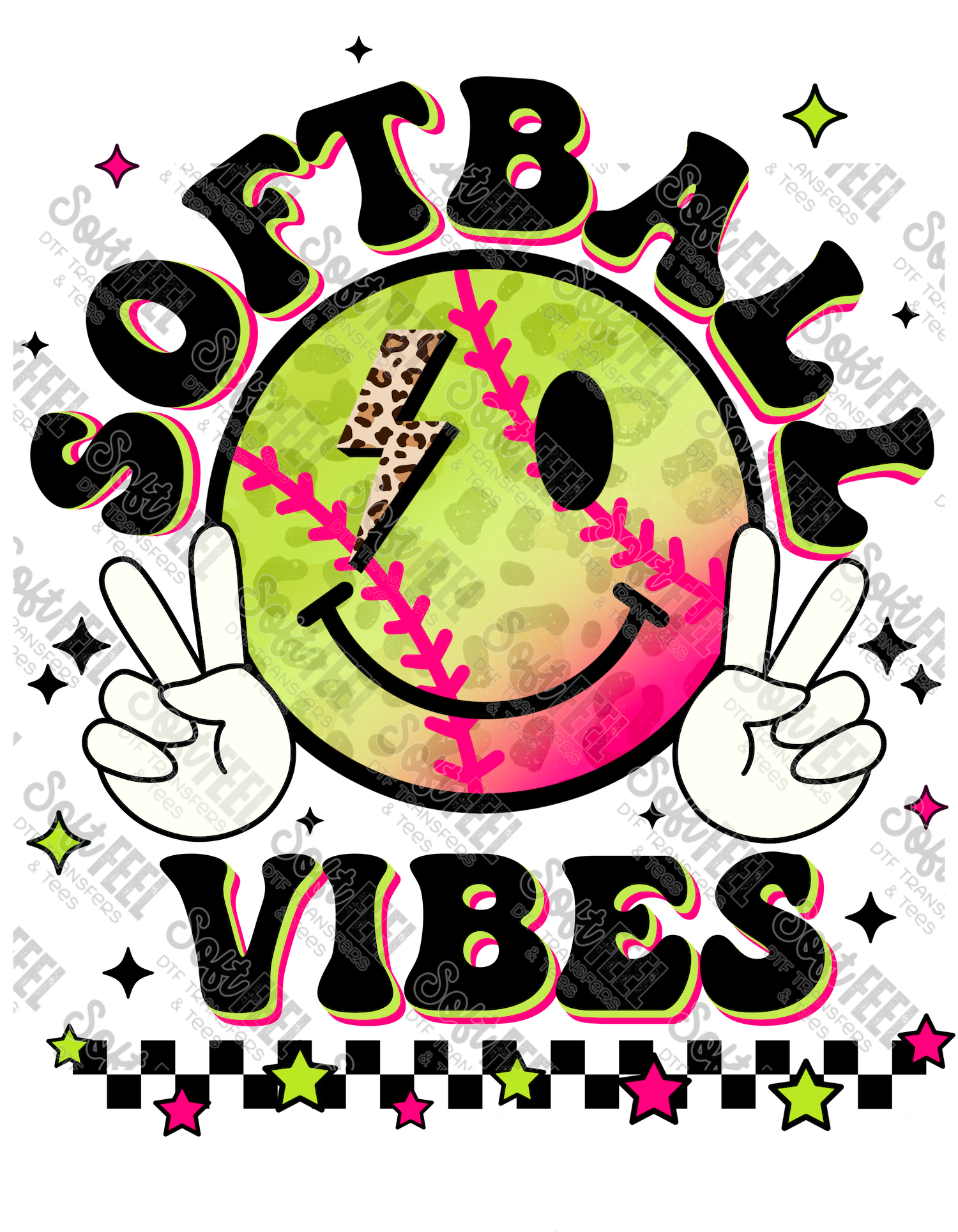Softball Vibes - Youth / Sports - Direct To Film Transfer / DTF - Heat Press Clothing Transfer