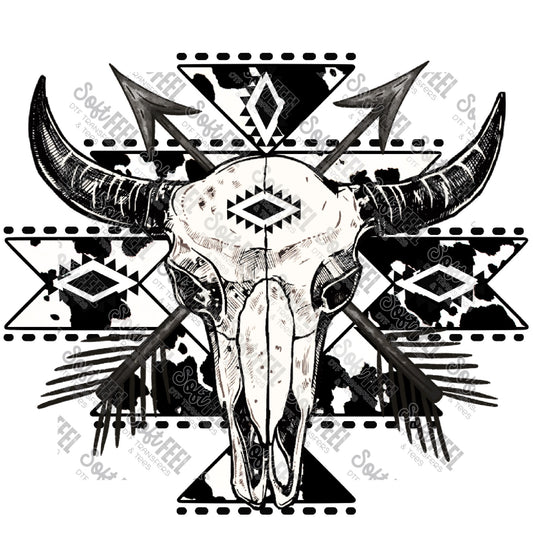 South Western Aztec Skull - Country Western - Direct To Film Transfer / DTF - Heat Press Clothing Transfer