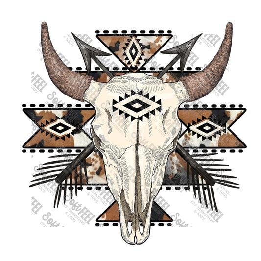 South Western Aztec Skull Cow Print - Country Western - Direct To Film Transfer / DTF - Heat Press Clothing Transfer