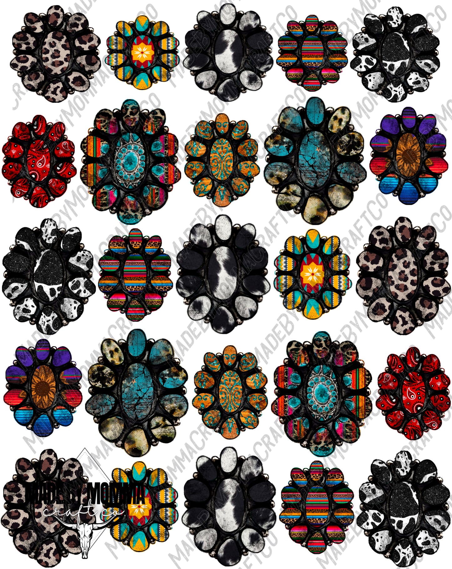 Southwestern Aztex Conchos - Cheat Clear Waterslide ™ or Sticker Themed Sheet  Elements Sheet