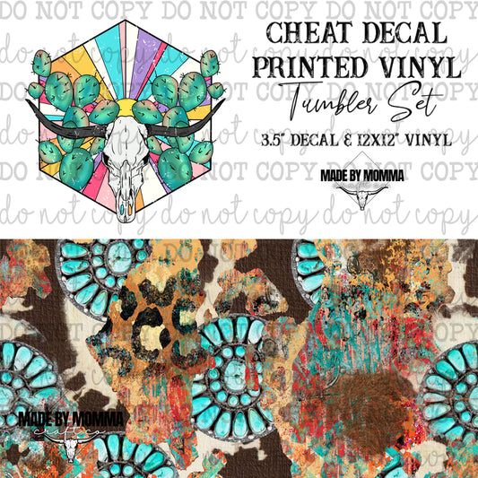Southwestern Skull Turquoise Conchos - Vinyl & Decal Tumbler Set