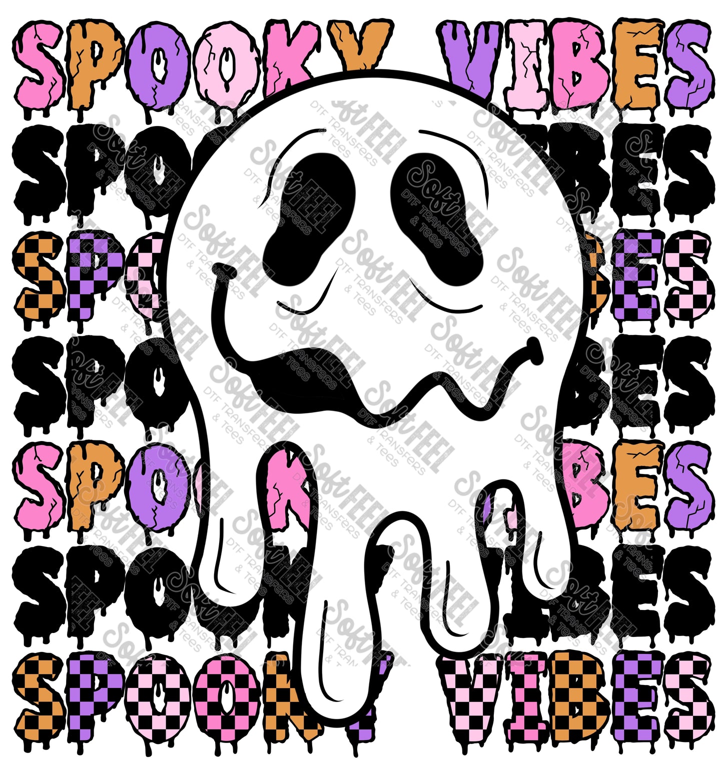 Spooky Vibes Pink - Retro / Youth / Halloween Horror - Direct To Film Transfer / DTF - Heat Press Clothing Transfer