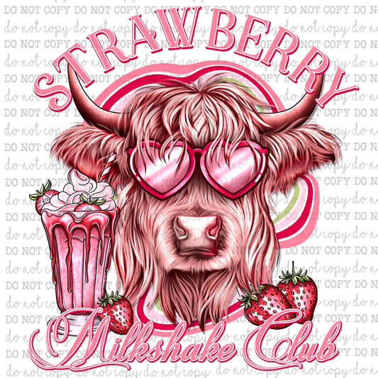 Strawberry Milkshake Club Highland Cow - Country Western - Cheat Clear Waterslide™ or Cheat Clear Sticker Decal