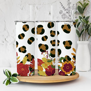 Fall Leopard Flower - Sublimation or Waterslide Wrap - 20oz and 30oz