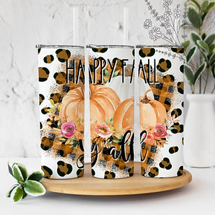 Happy Fall Y&#39;all White - Sublimation or Waterslide Wrap - 20oz and 30oz